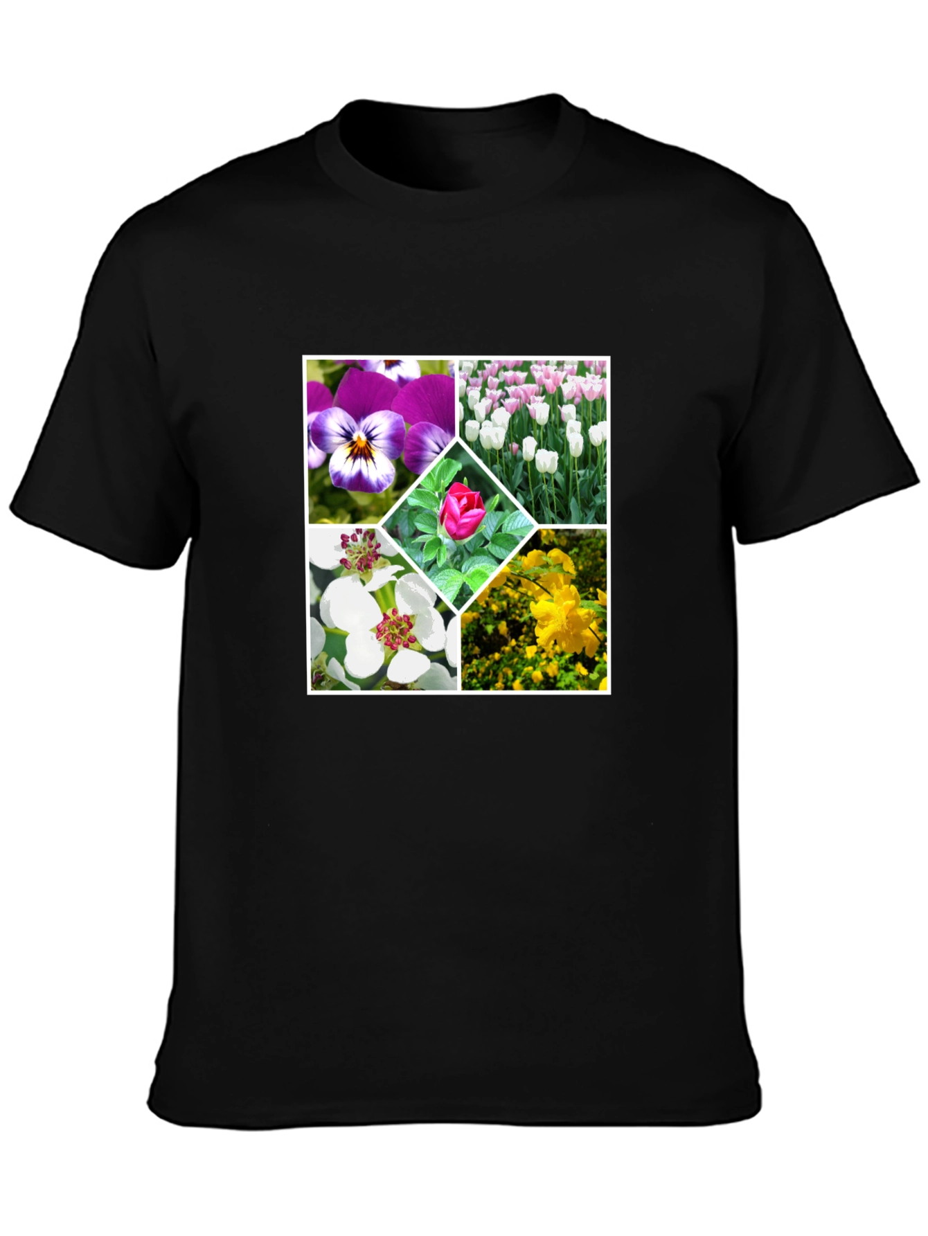 Black Floral Collage Black T-Shirt view 3