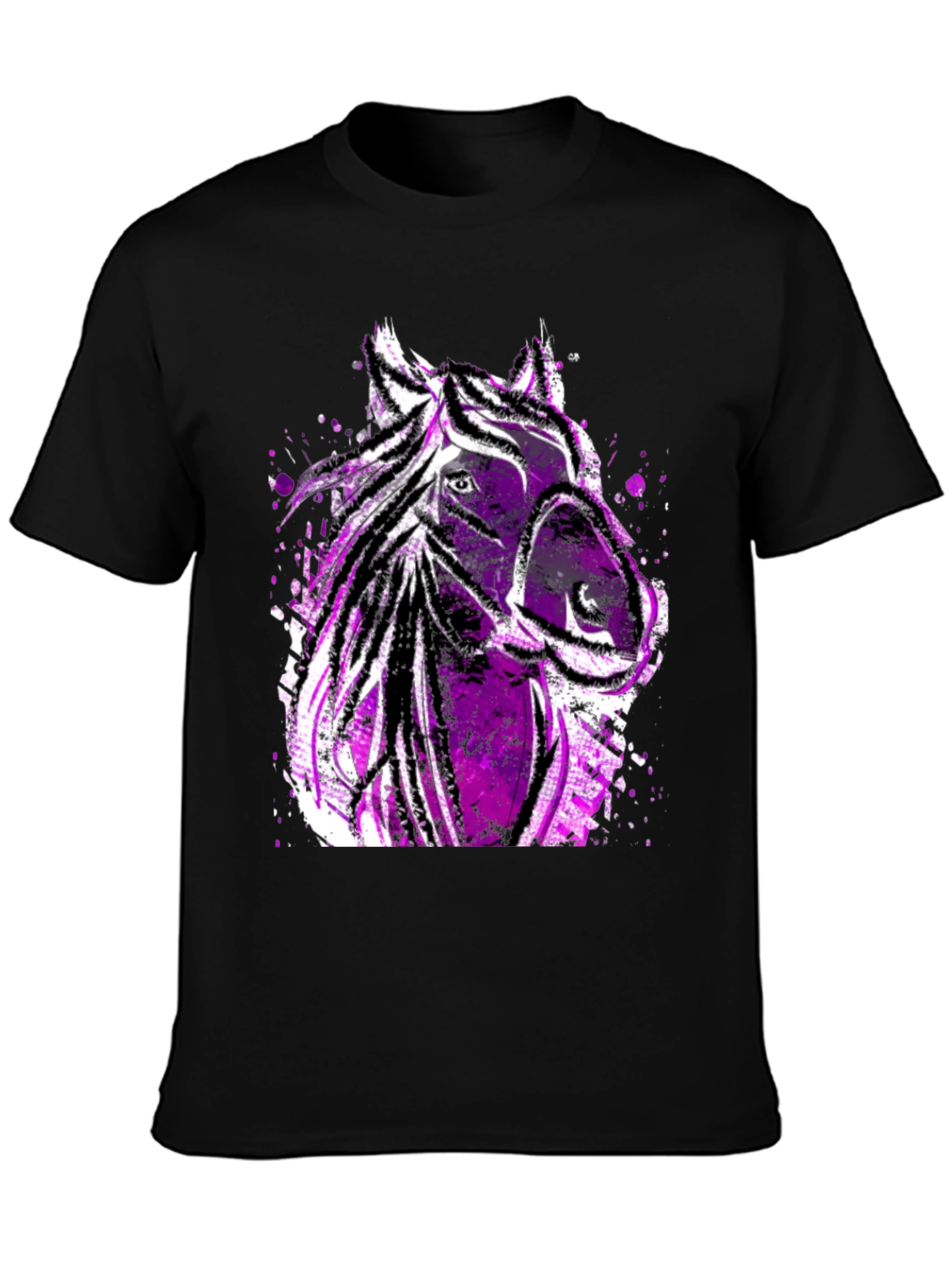 Black Abstract Horse Graphic Men's Tee - Black view 3