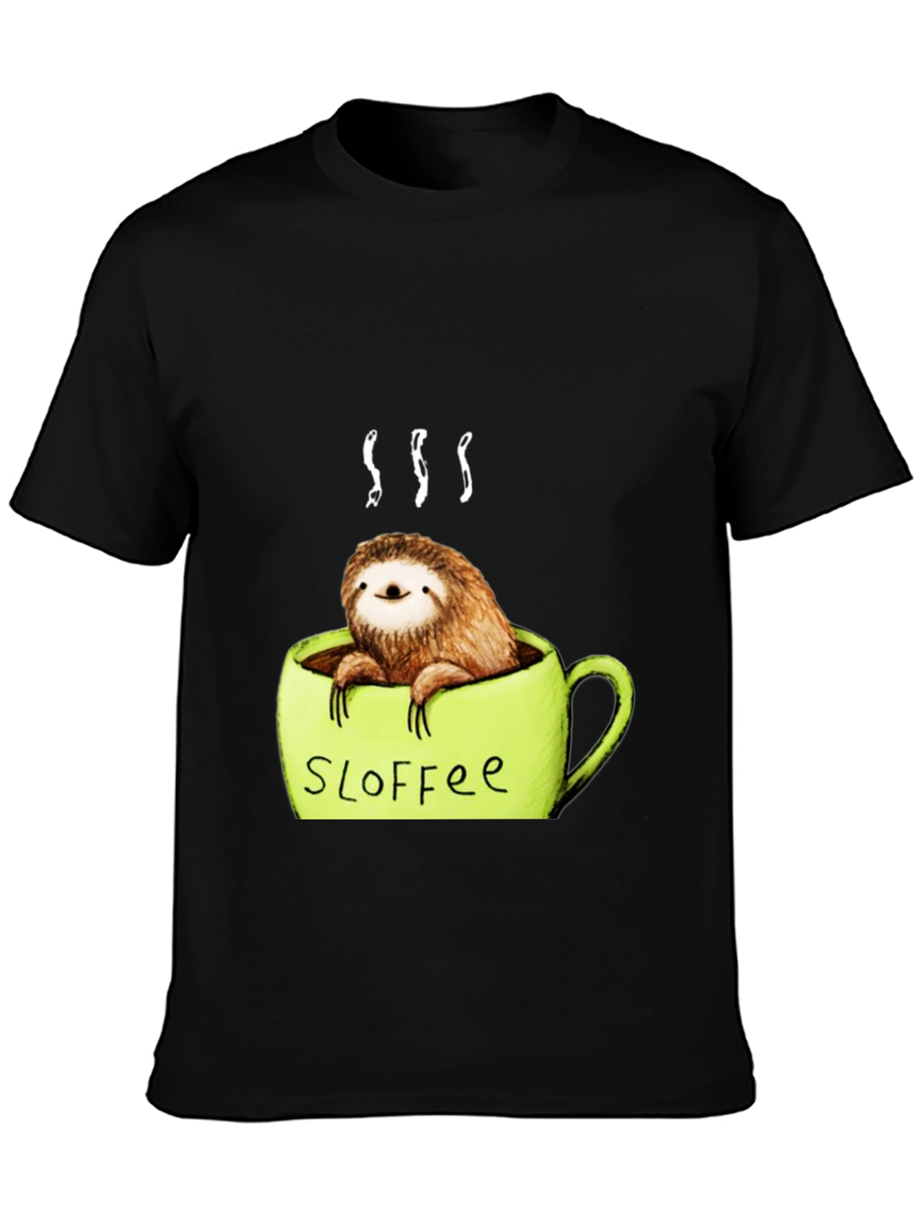 Black Funny Sloth Coffee Graphic Tee view 3