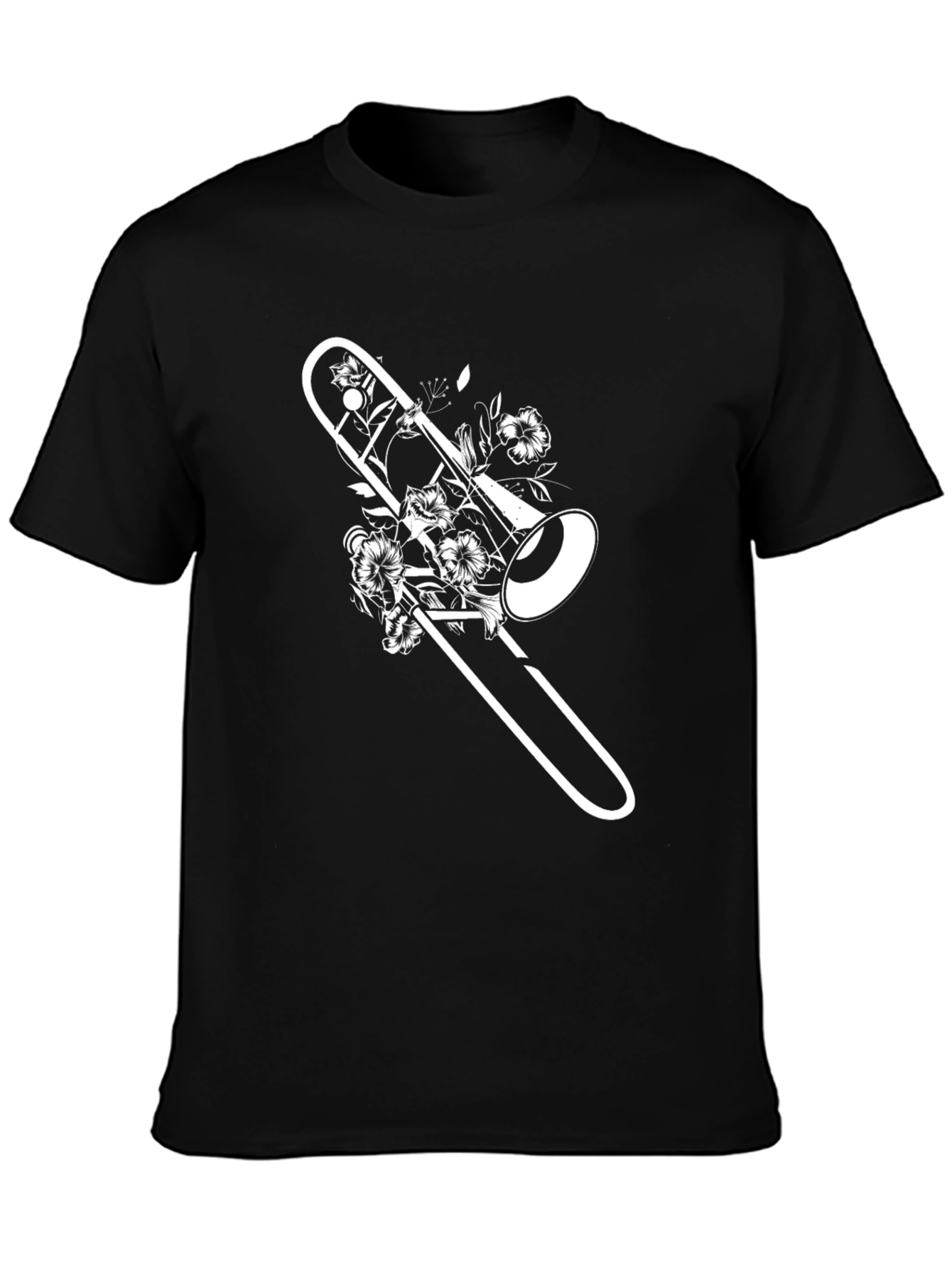 Black Floral Trombone Graphic Tee - Black Casual Shirt view 3