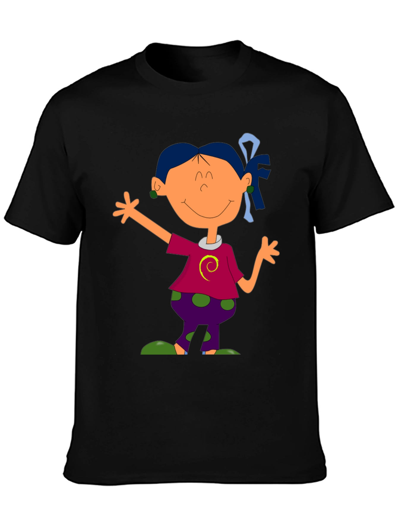 Black Cartoon Girl Graphic Tee - Black T-Shirt view 3