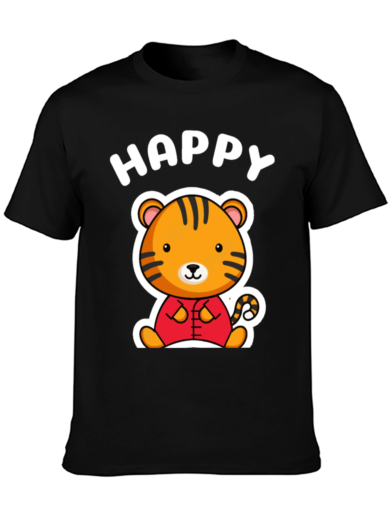 Black Happy Tiger Graphic T-Shirt view 3