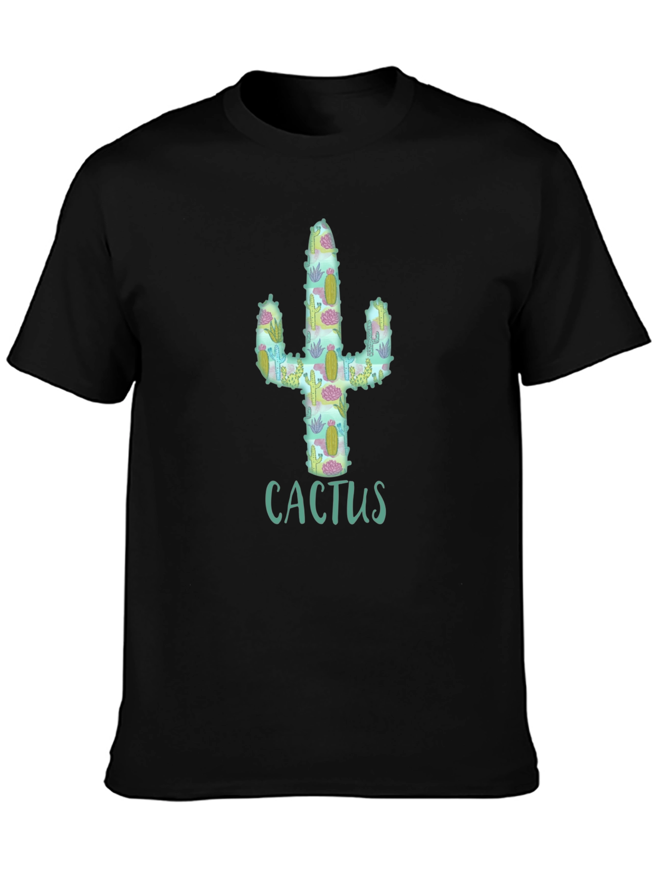 Black Cactus Pattern Graphic T-Shirt view 3