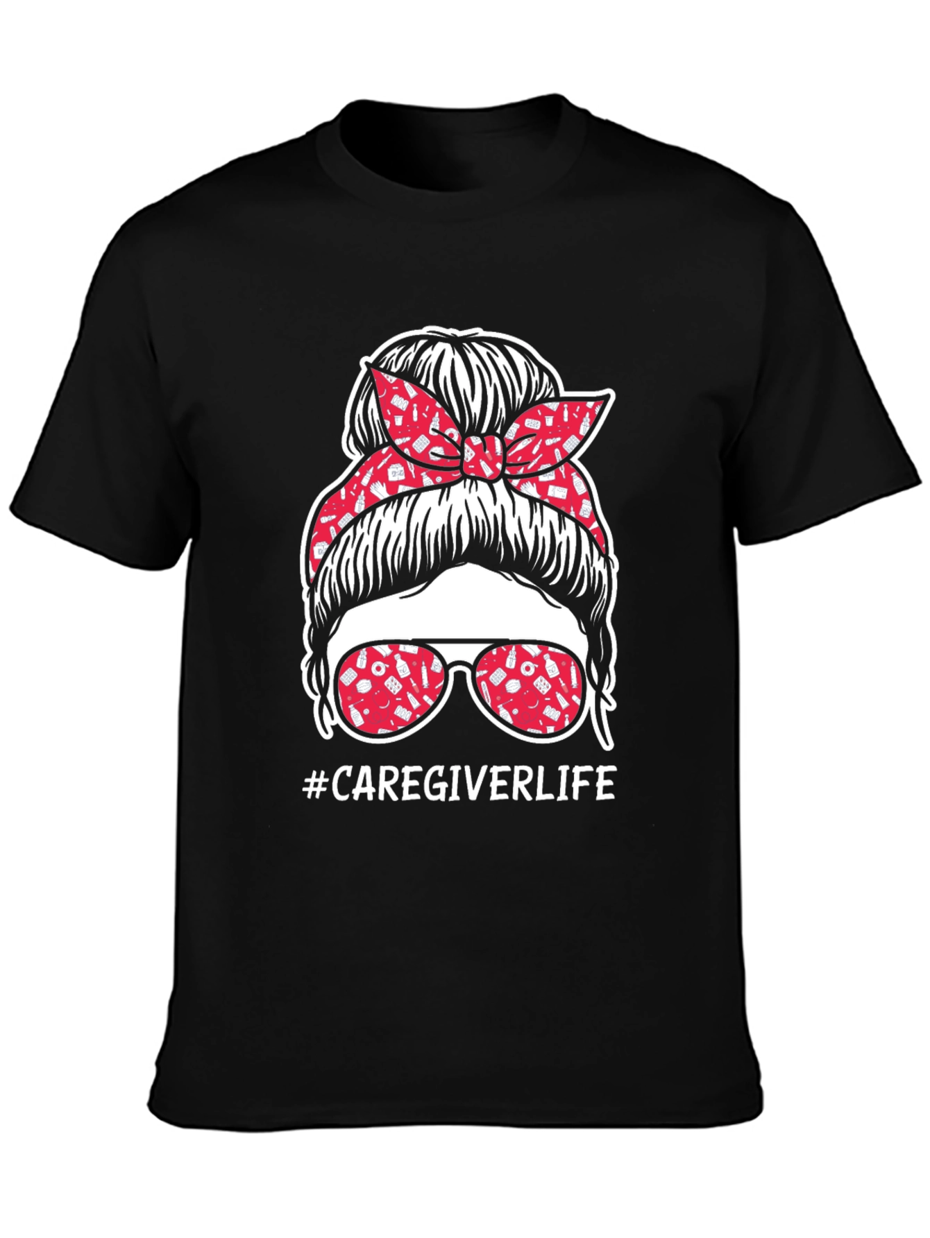 Black Caregiver Life Messy Bun T-Shirt view 3