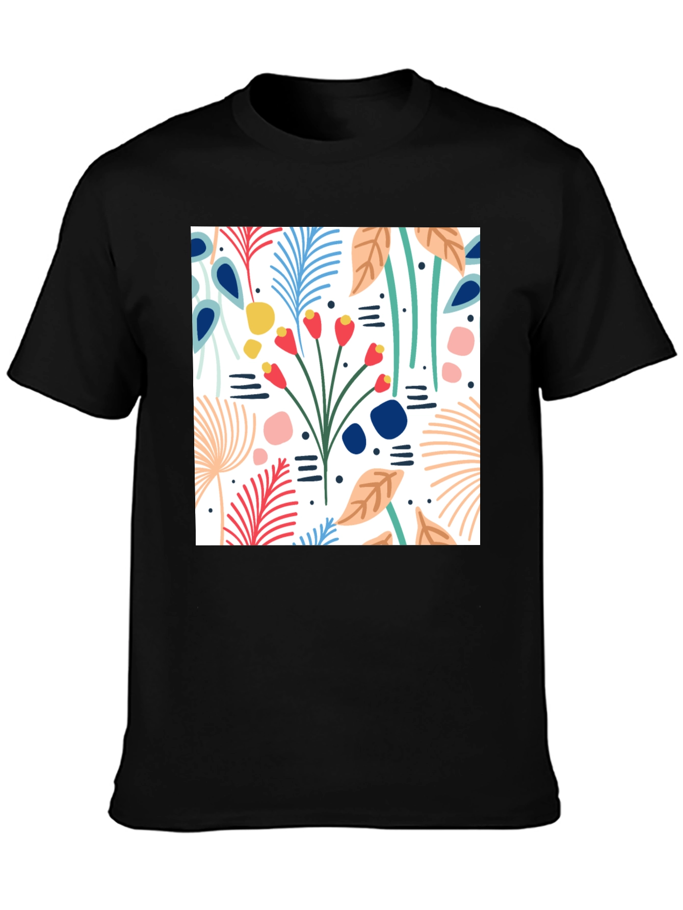 Black Floral Pattern Black T-Shirt view 3