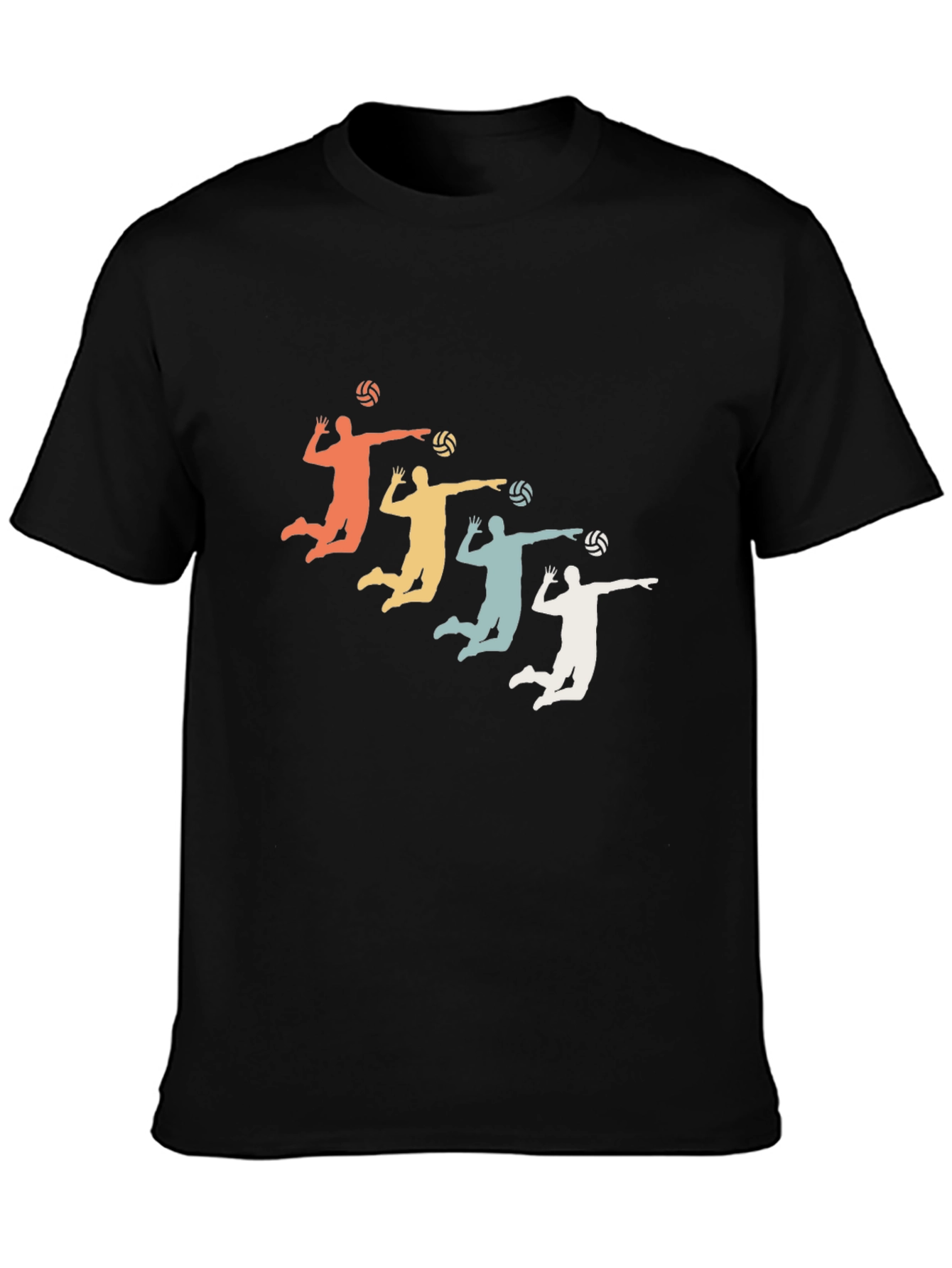 Black Retro Volleyball Silhouette Tee - Black Cotton Blend view 3