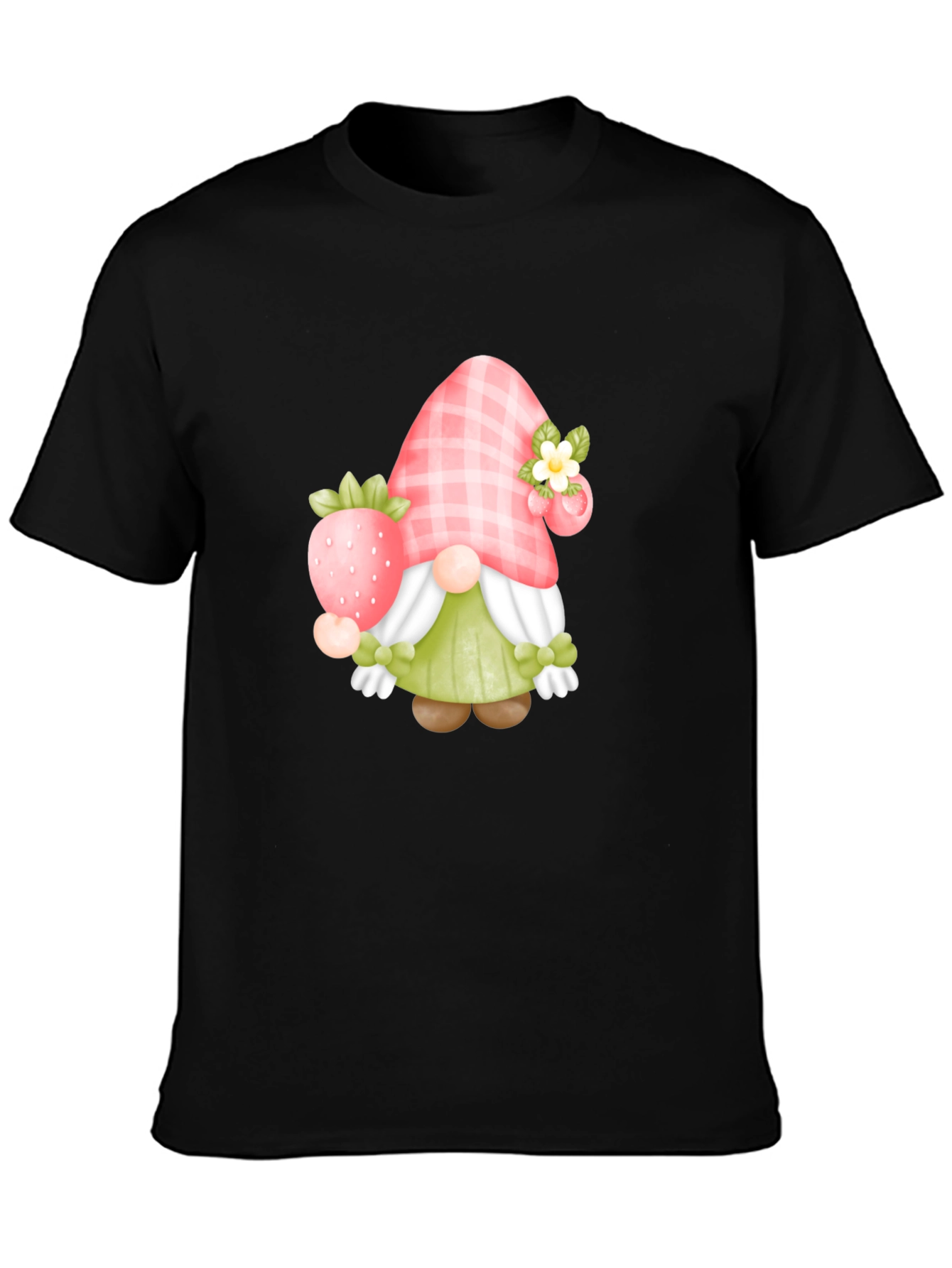 Black Strawberry Gnome Graphic Tee view 3