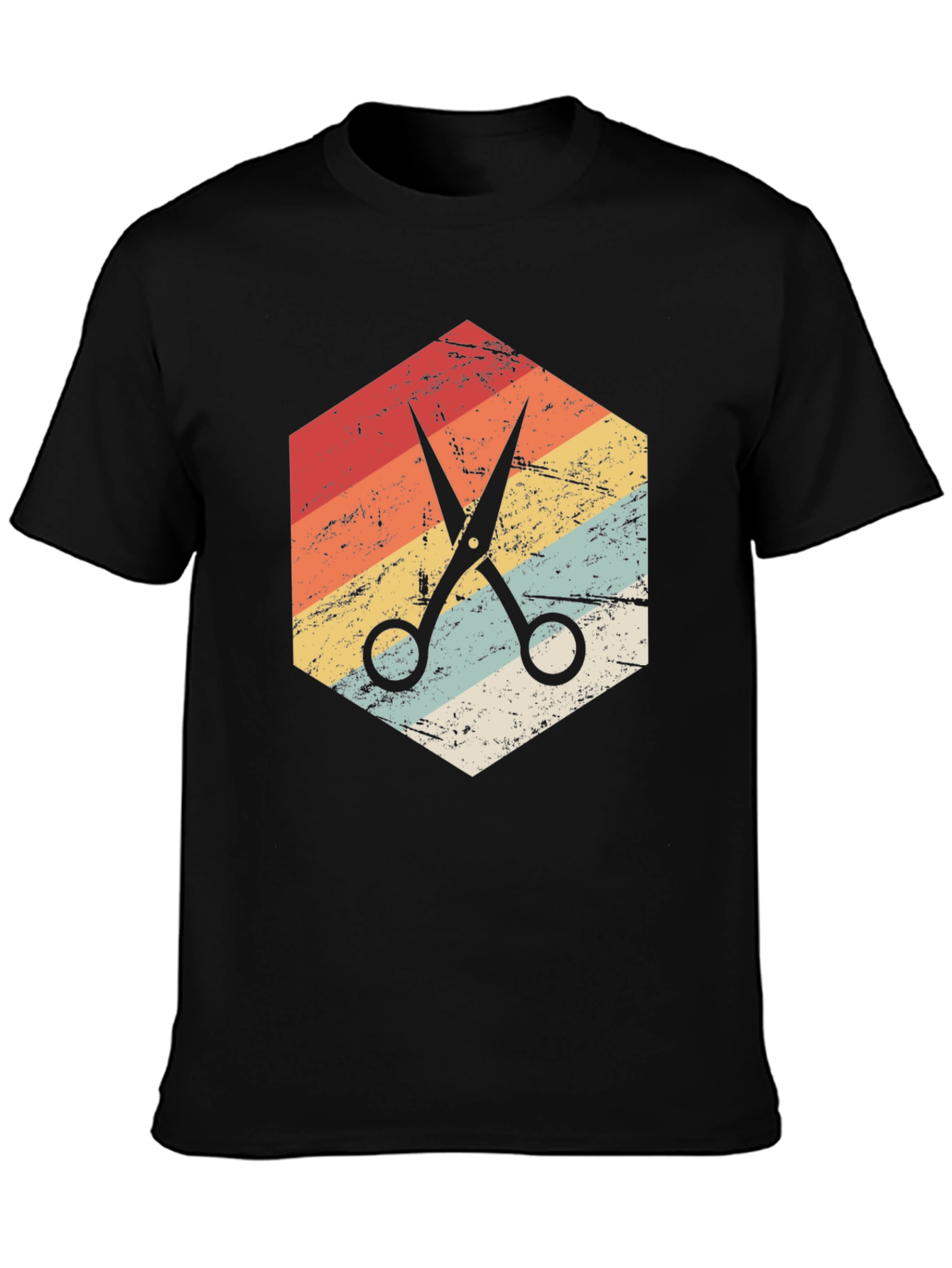 Black Retro Barber Scissors Graphic Tee view 3