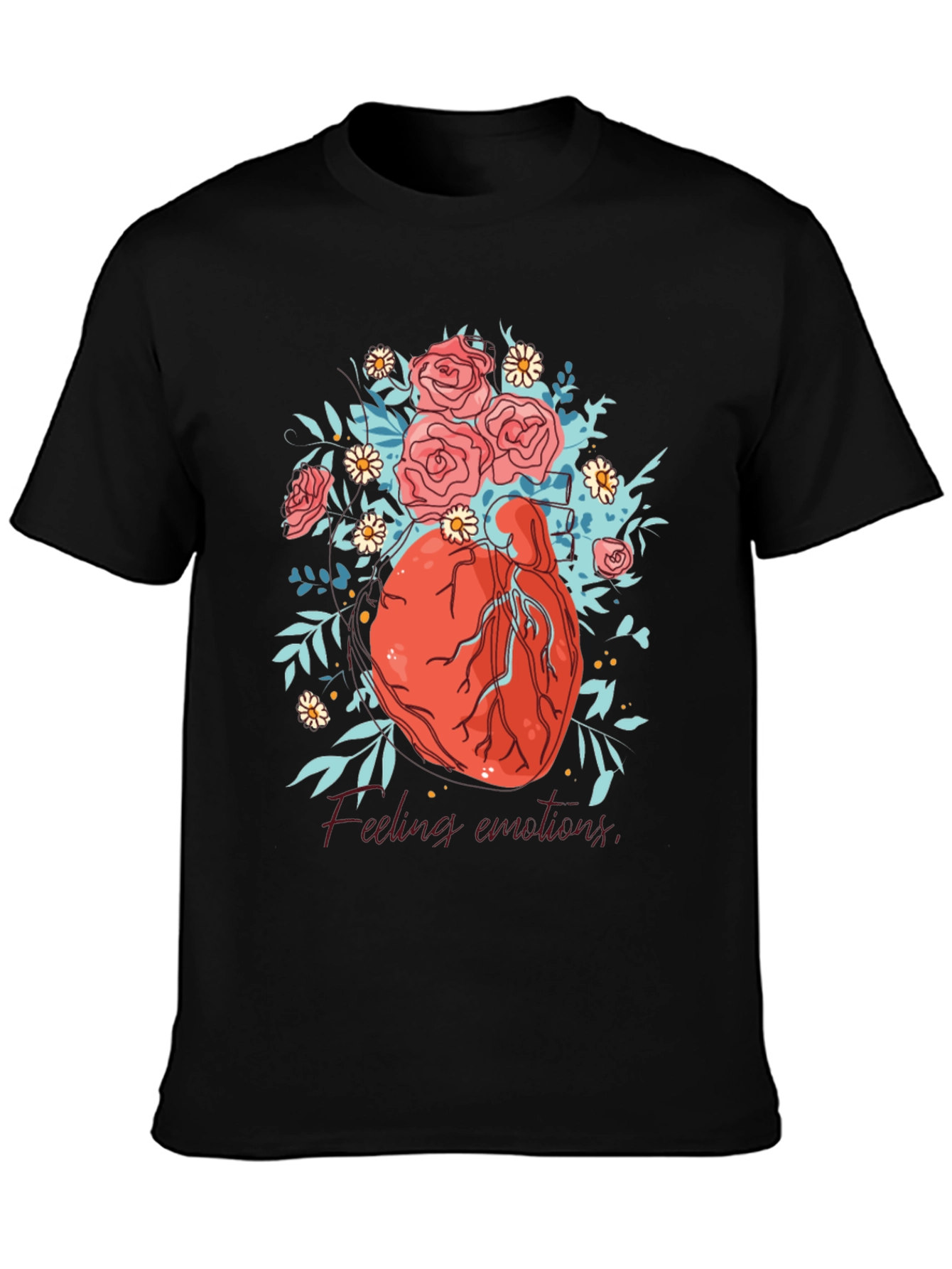 Black Floral Heart Graphic Tee - Express Your Emotions! view 3