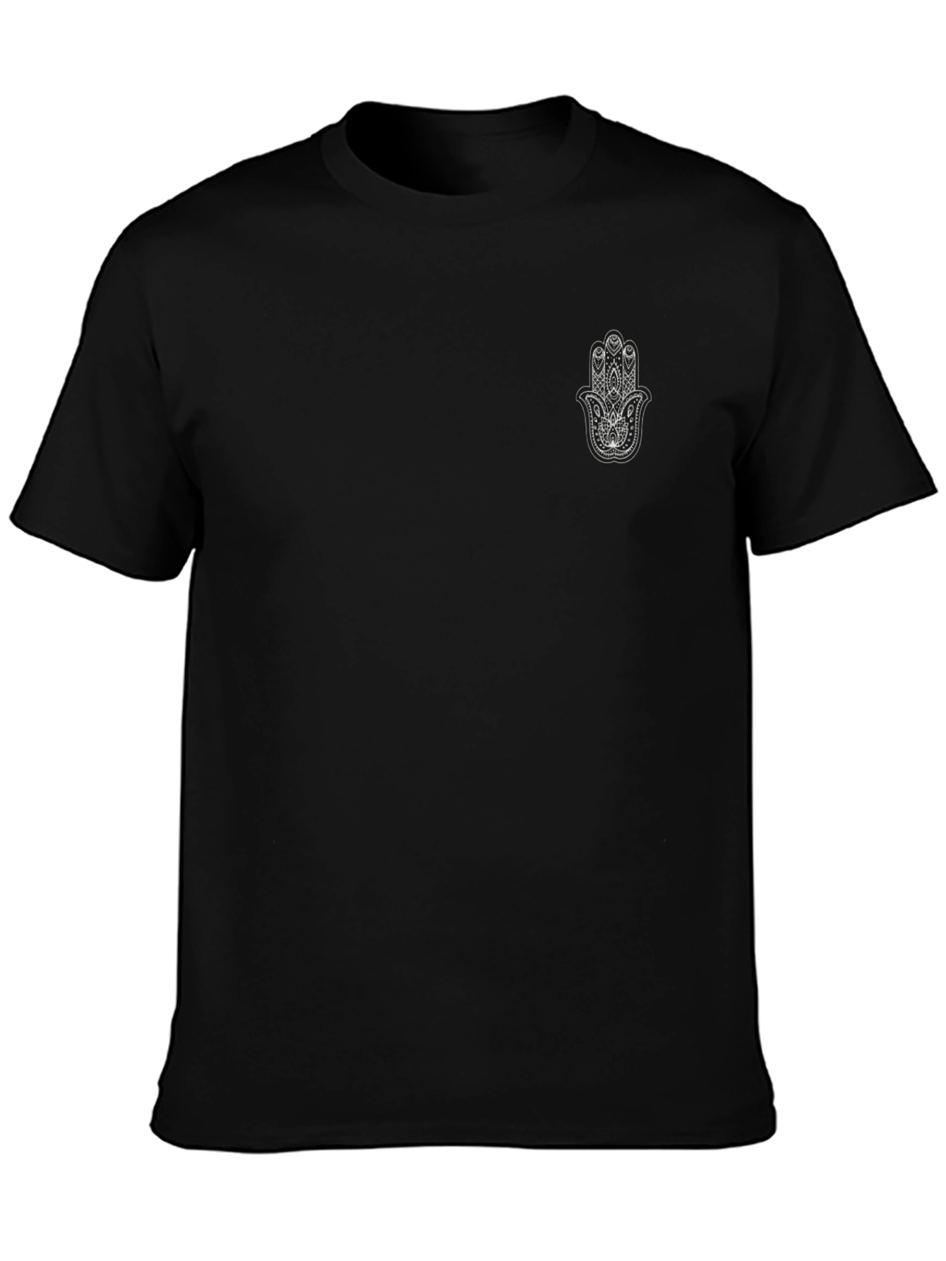 Black Men's Black T-Shirt with Hamsa Hand Graphic view 3