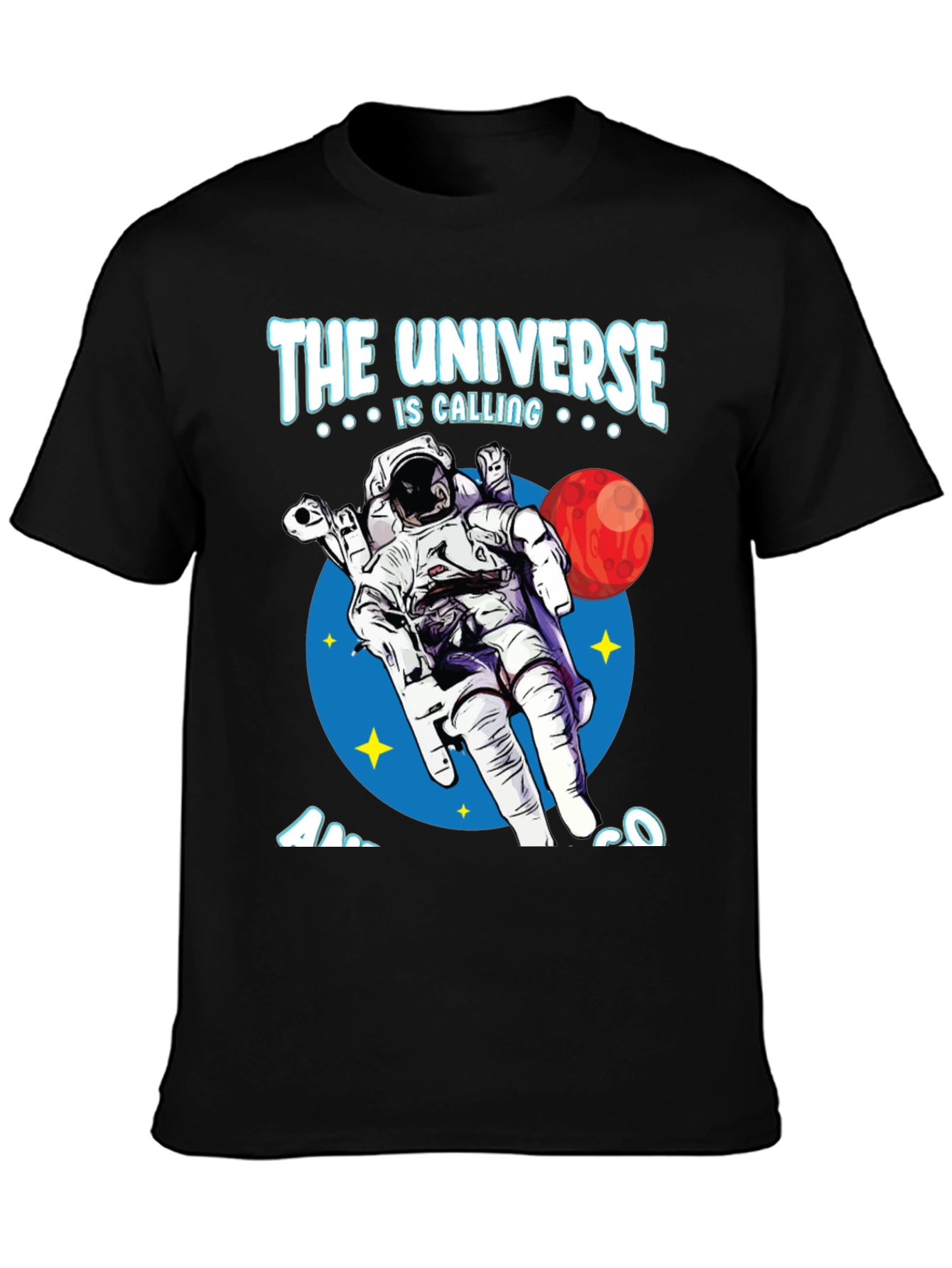 Black Universe Calling Astronaut Graphic Tee view 3