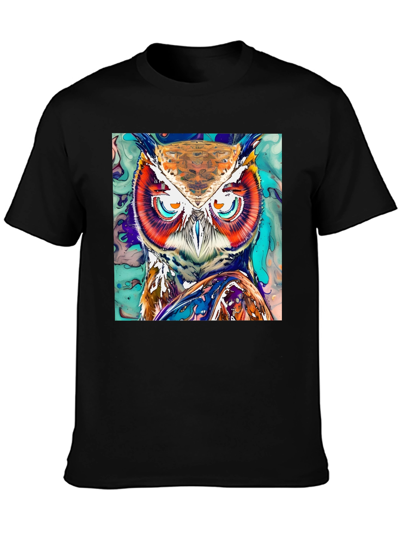 Black Artistic Owl Graphic Print T-Shirt view 3