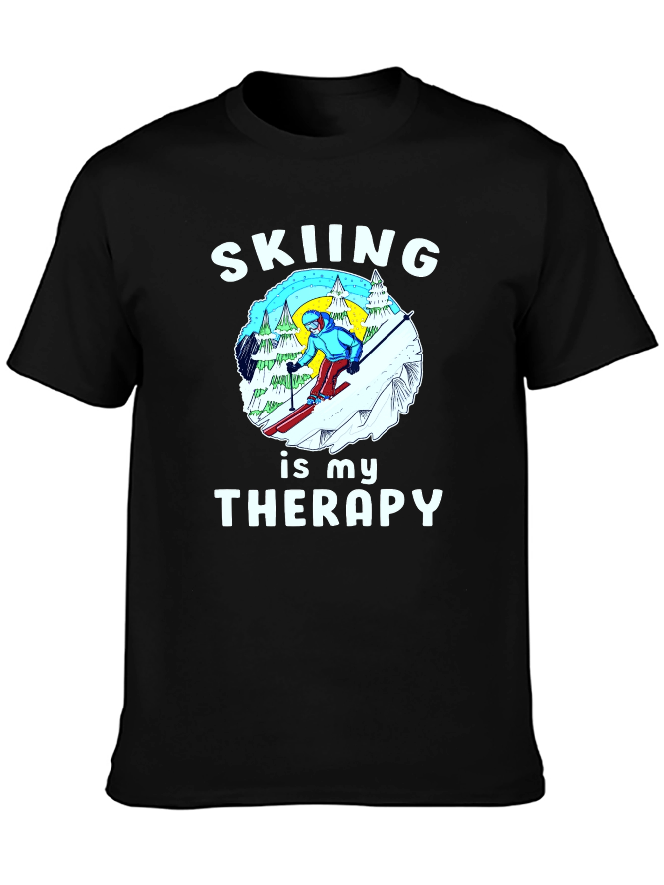 Black Skiing is My Therapy T-Shirt | Winter Sports Apparel view 3