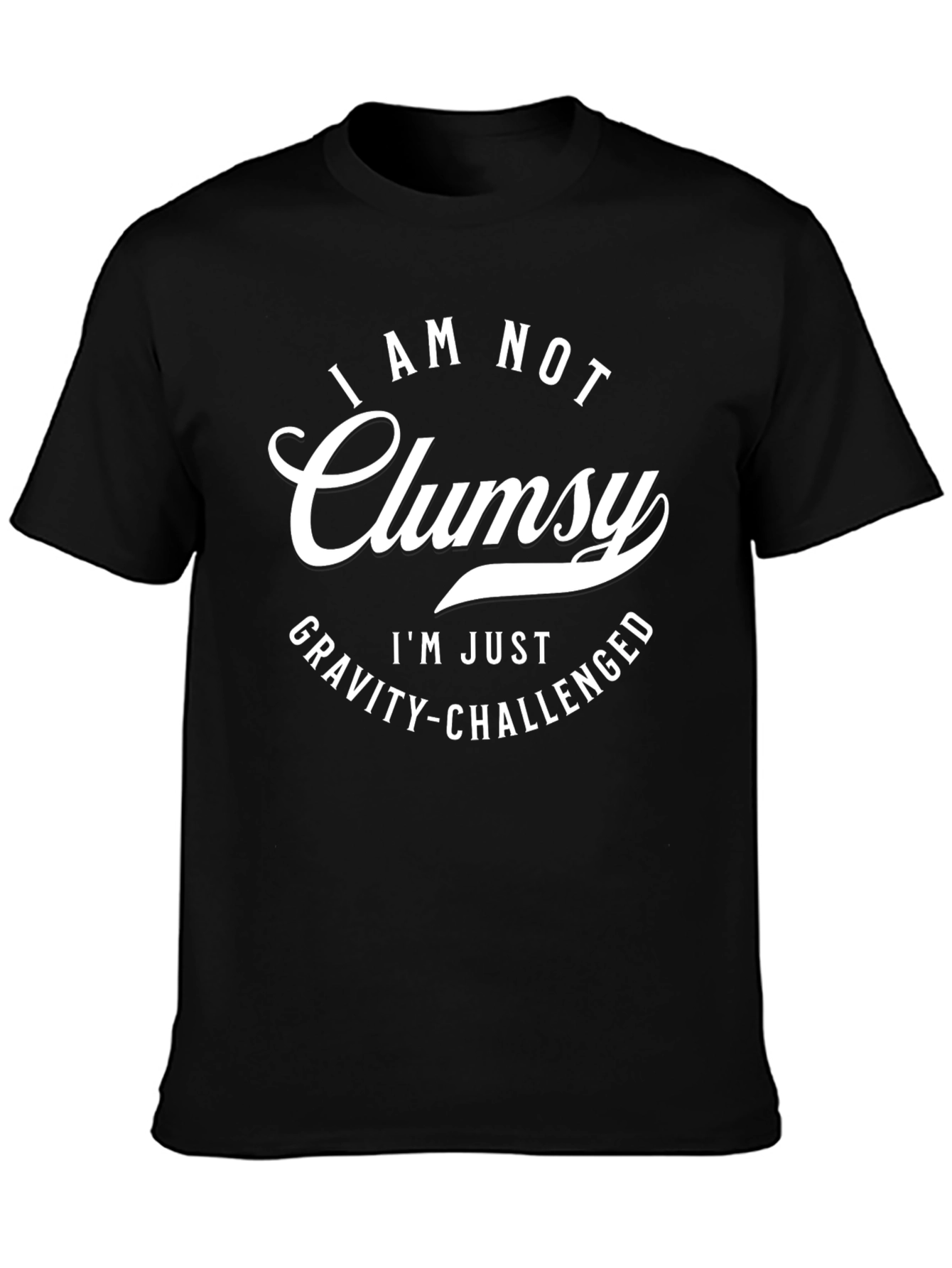 Black Funny "Gravity Challenged" Graphic T-Shirt view 3