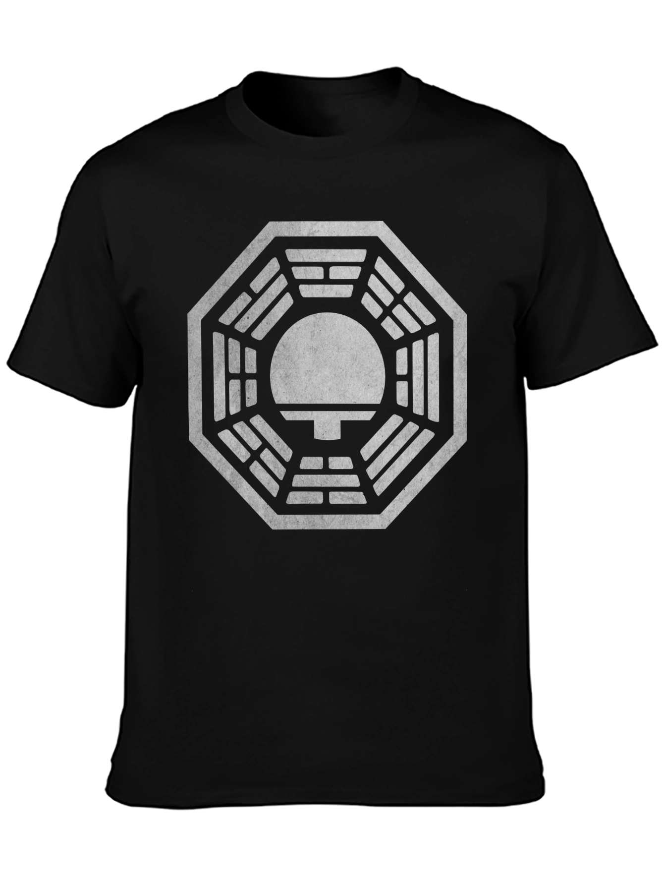 Black Men's Black T-Shirt with Mysterious Octagon Design view 3