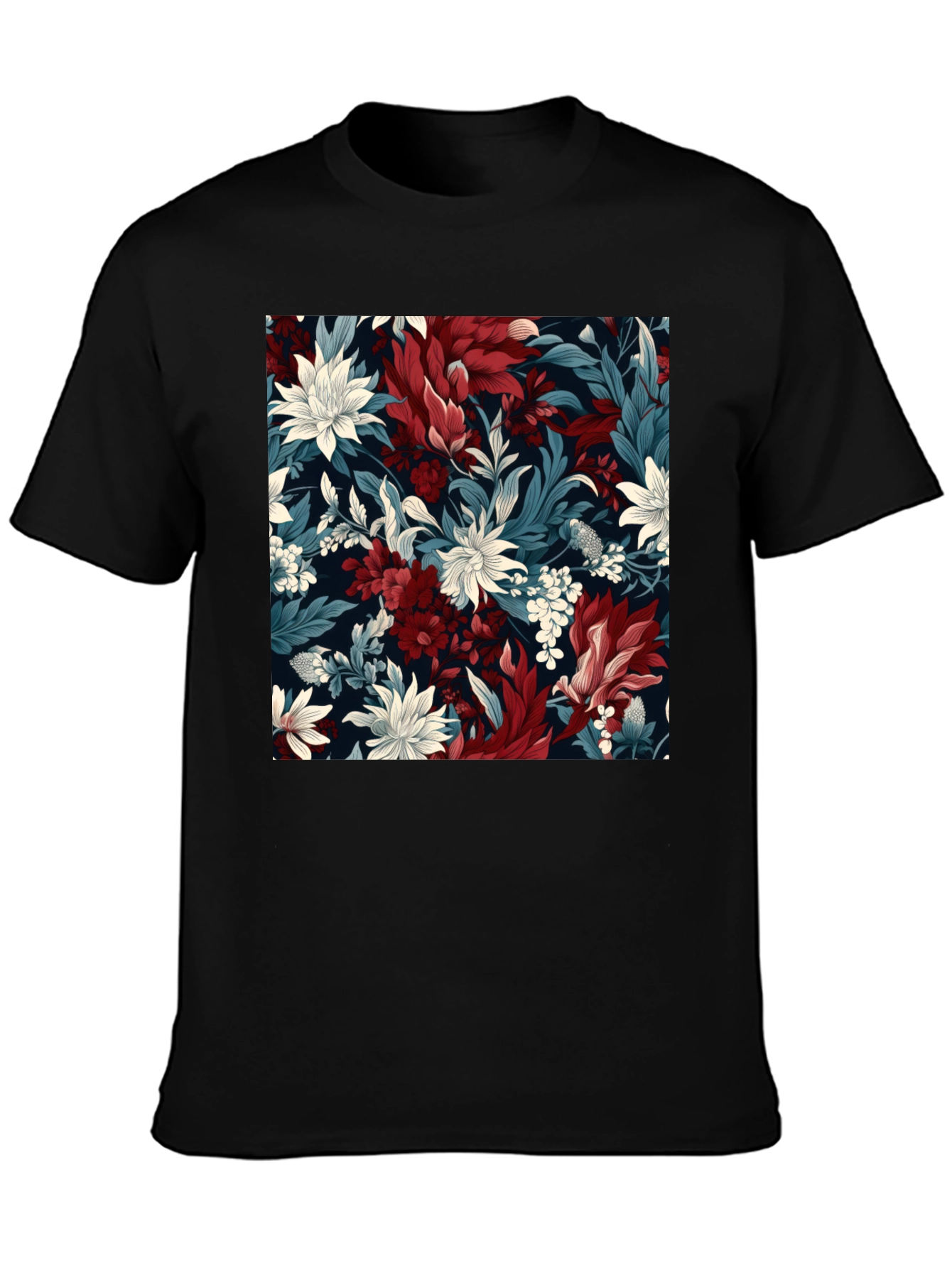 Black Floral Pattern Black T-Shirt - Modern Style view 3