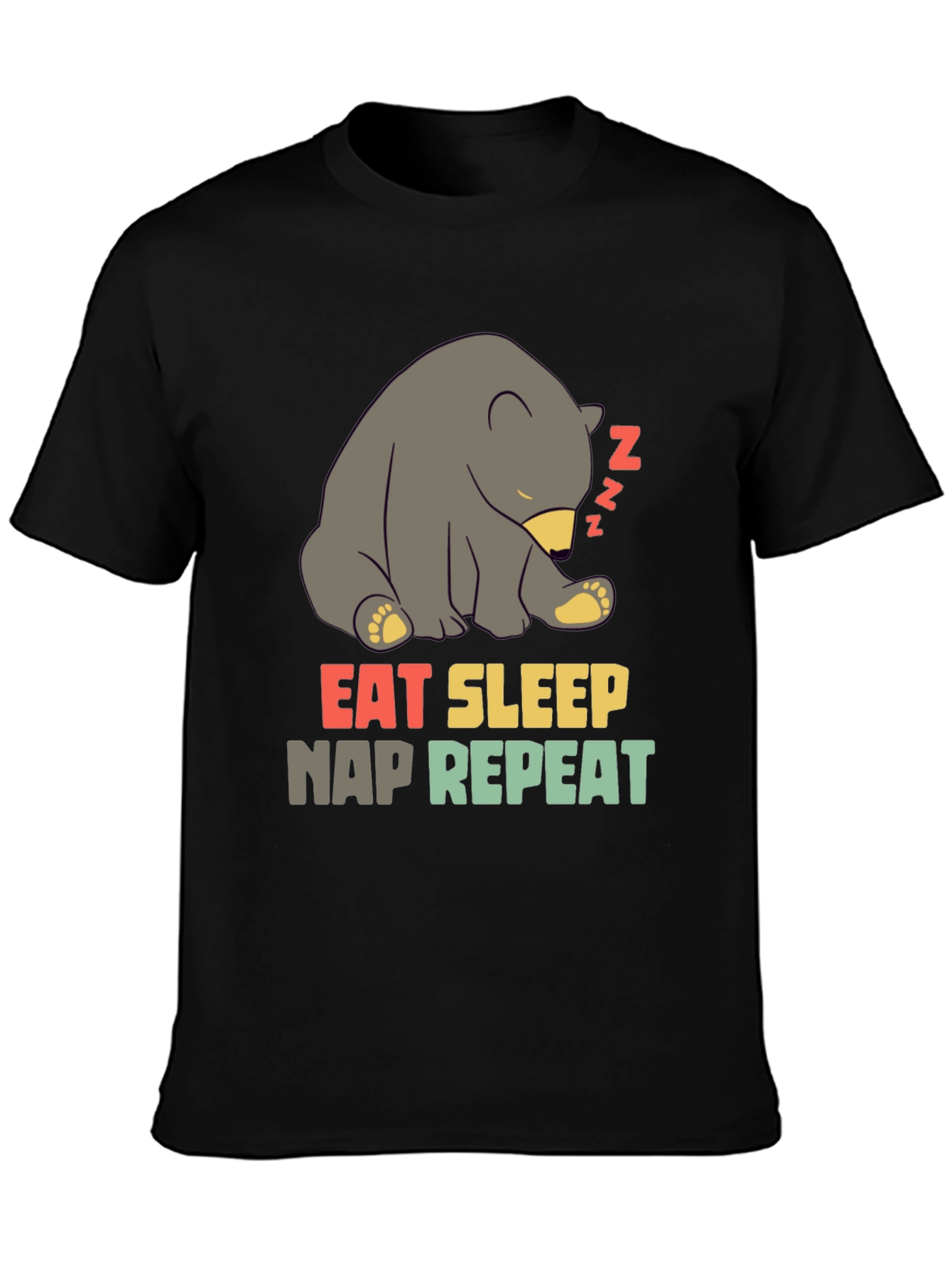 Black Eat Sleep Nap Repeat Bear T-Shirt view 3