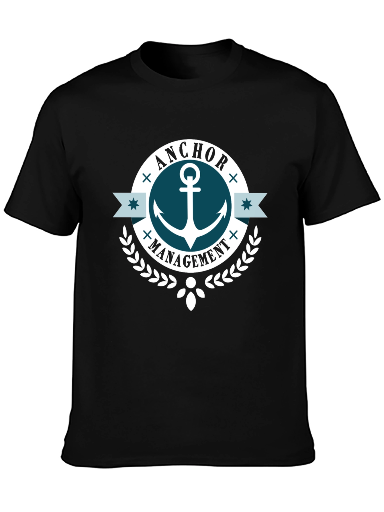 Black Anchor Management T-Shirt - Black Crew Neck view 3