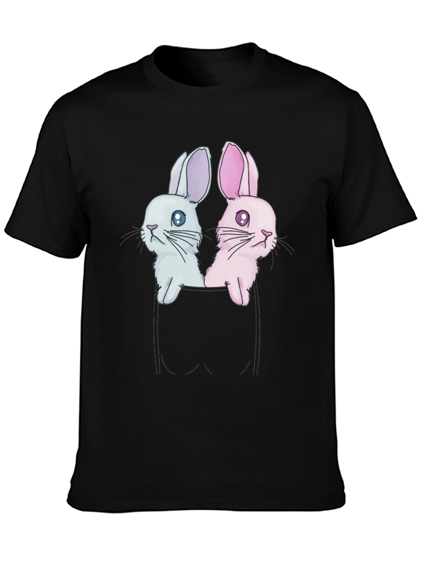 Black Cute Bunny Pocket Tee - Adorable Graphic T-Shirt view 3