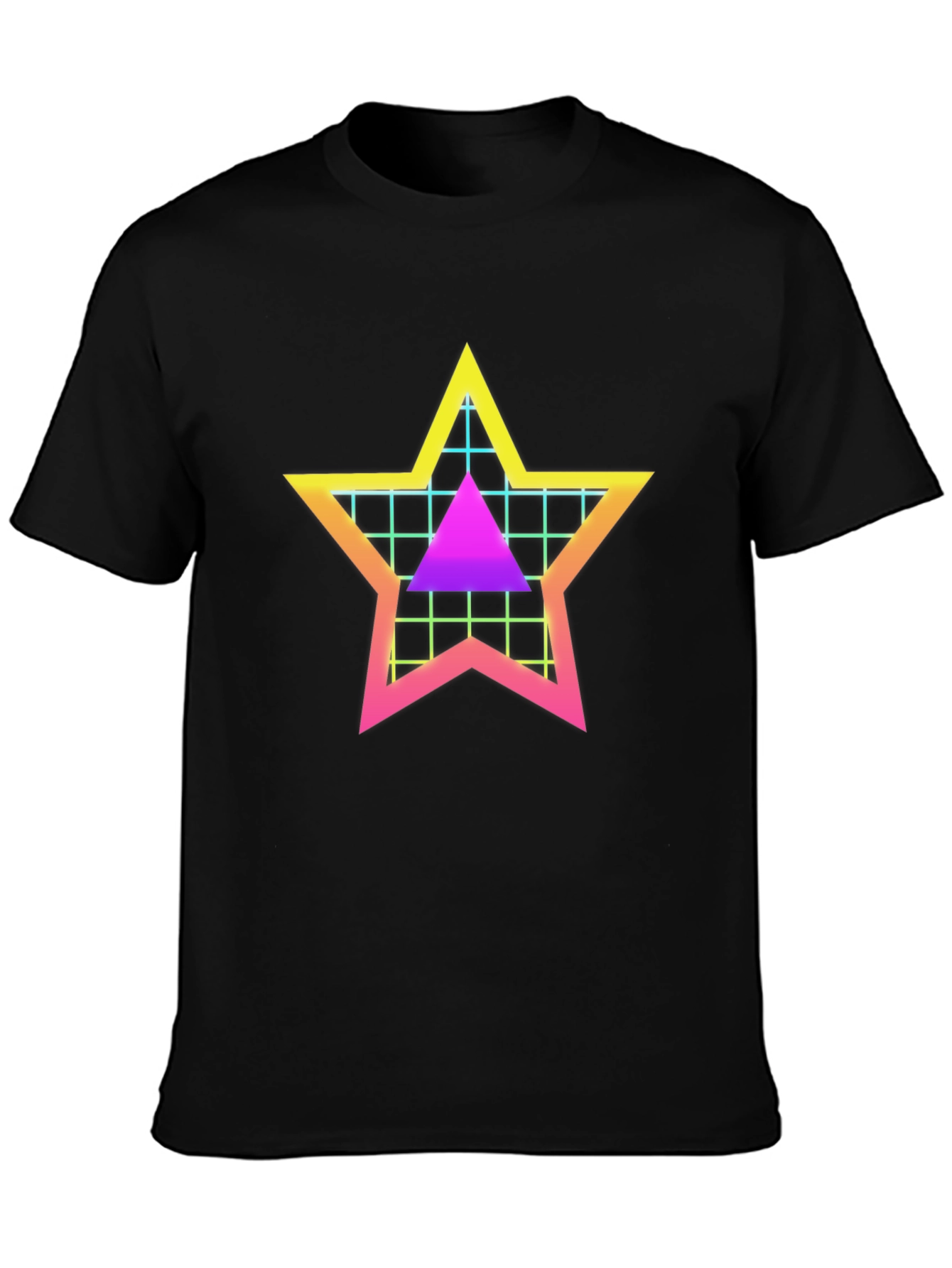Black Retro Star Grid T-Shirt - 80s Style Graphic Tee view 3