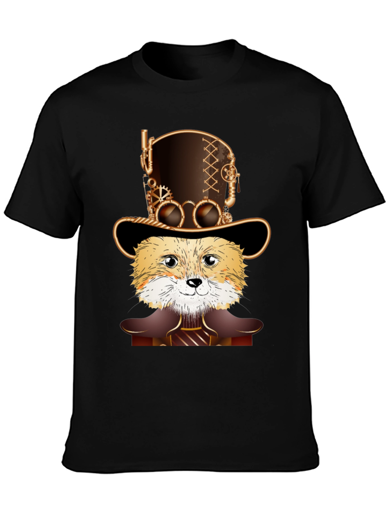 Black Steampunk Fox T-Shirt - Unique Design view 3