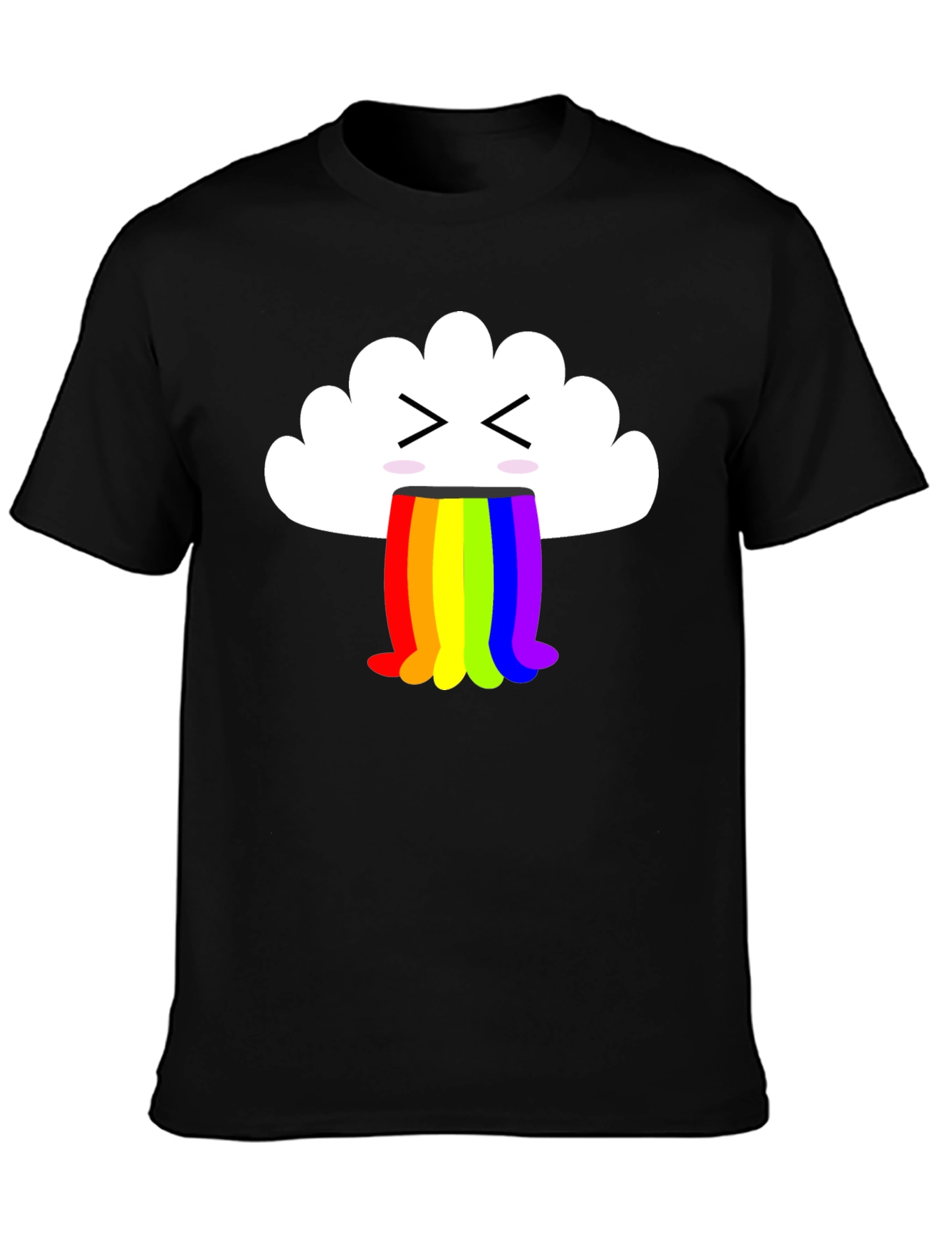 Black Funny Cloud Vomiting Rainbow T-Shirt - Black view 3