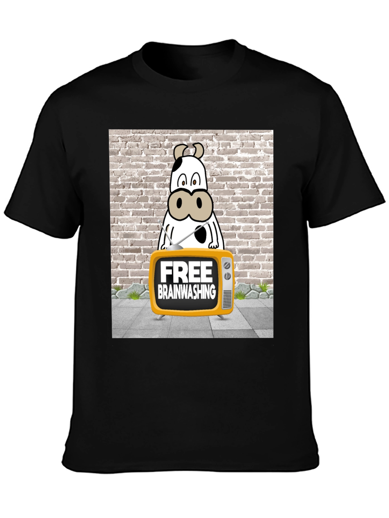 Black Brainwashing Cow T-Shirt: Funny Graphic Tee for Men view 3