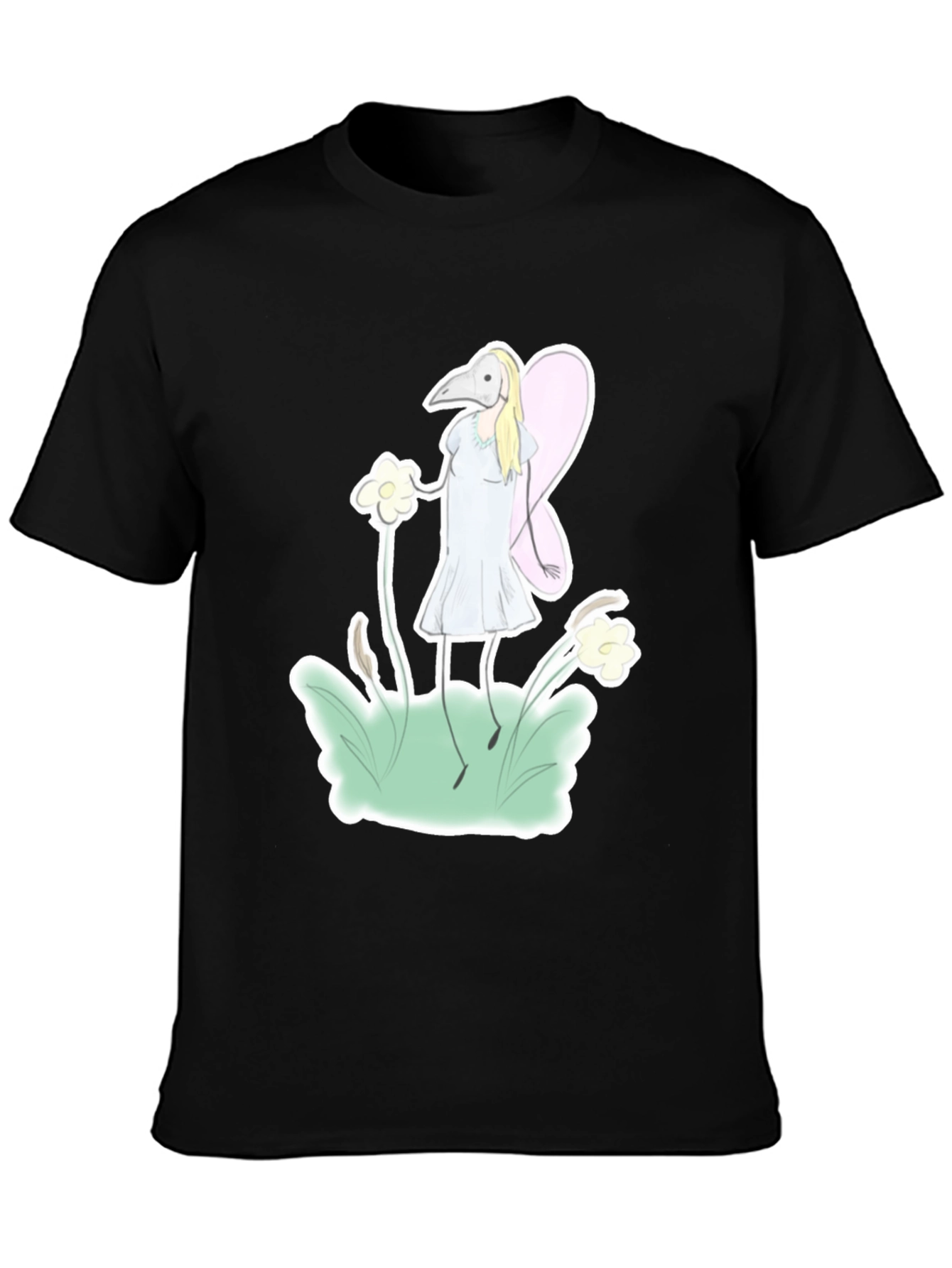 Black Whimsical Plague Doctor Fairy Graphic T-Shirt view 3