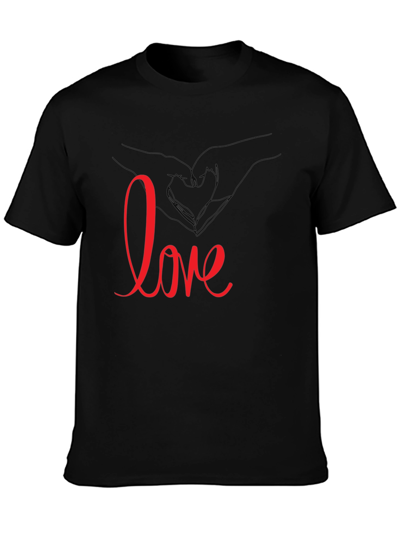 Black Love Heart Hands Graphic Tee - Black Casual T-Shirt view 3
