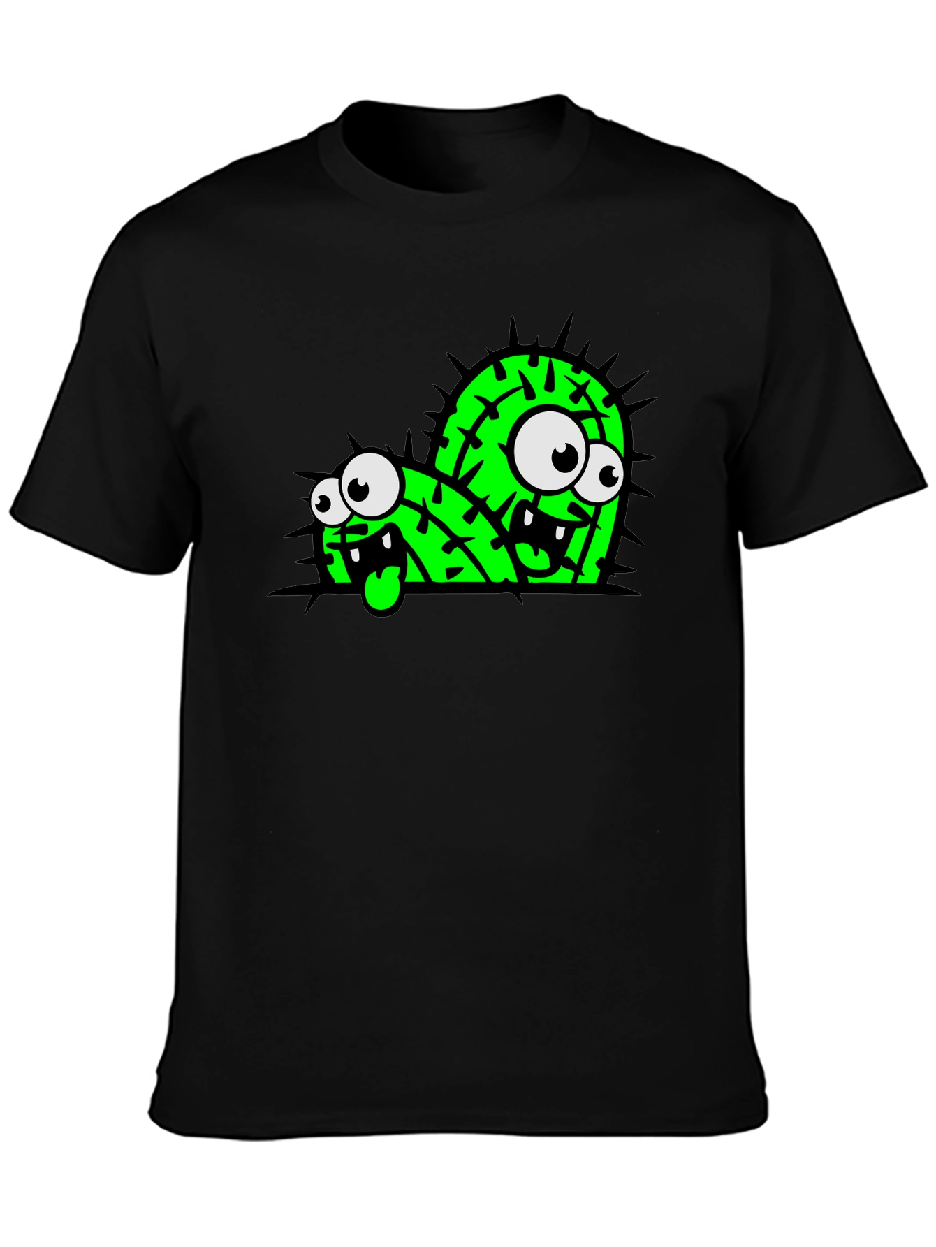 Black Funny Cartoon Cactus Graphic Black T-Shirt view 3