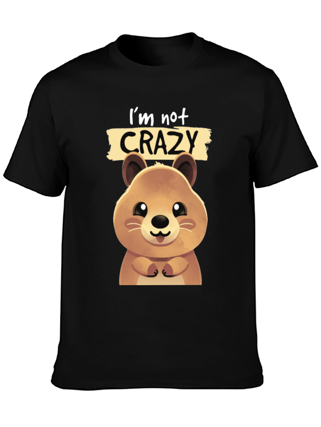 Black Cute Quokka 'I'm Not Crazy' Graphic T-Shirt view 3