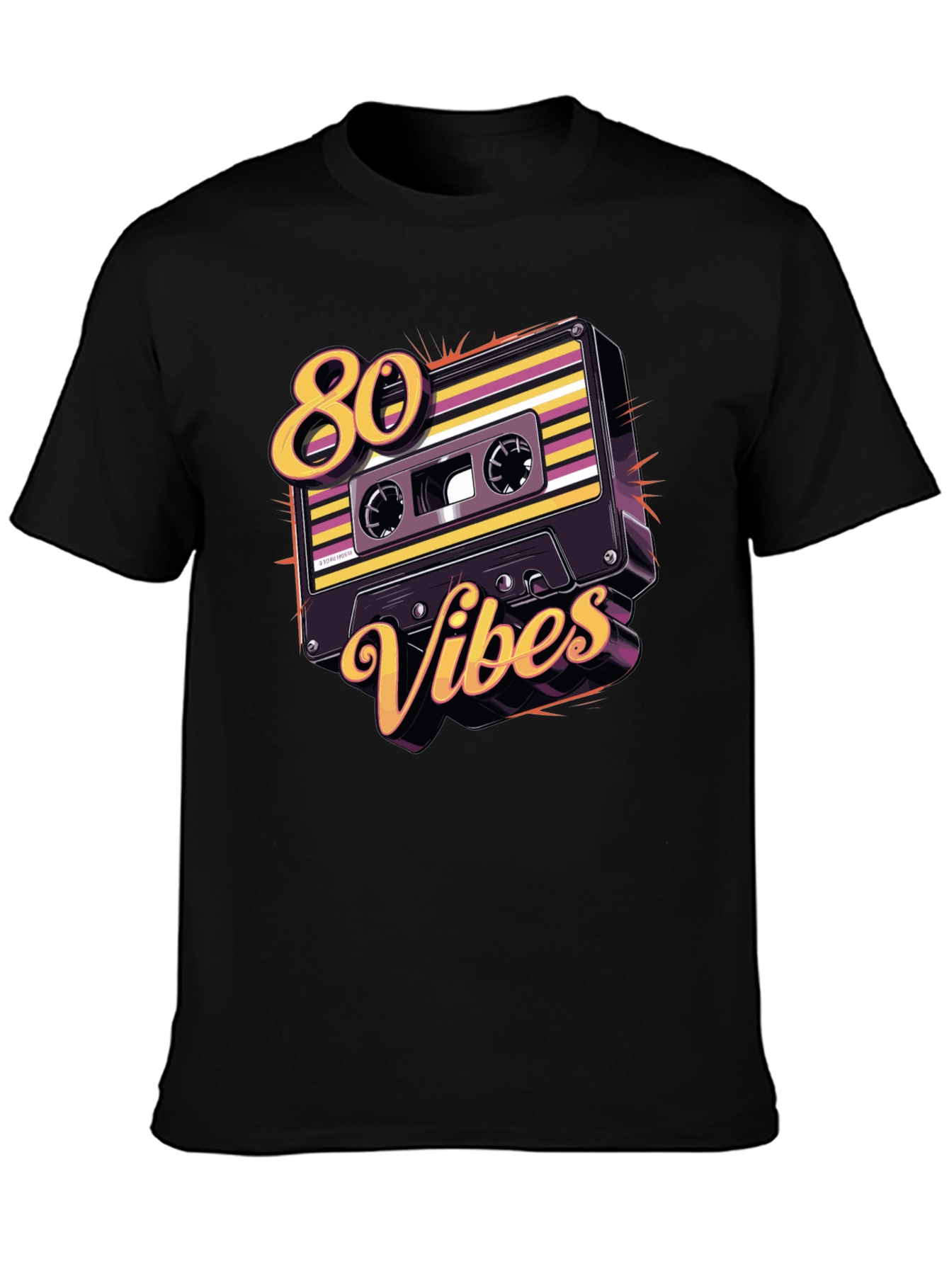 Black Retro 80s Vibes Cassette Tape Graphic Tee view 3