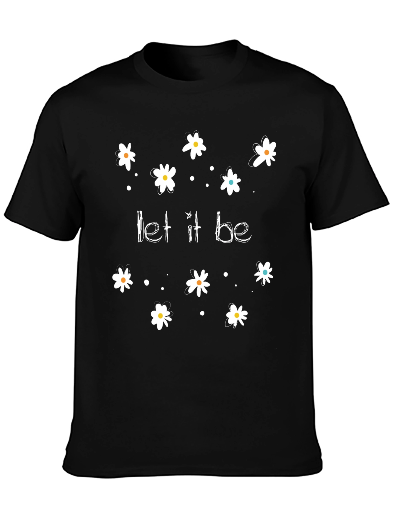 Black Let It Be Daisy Graphic Tee - Unisex Soft Cotton Black T-Shirt view 3