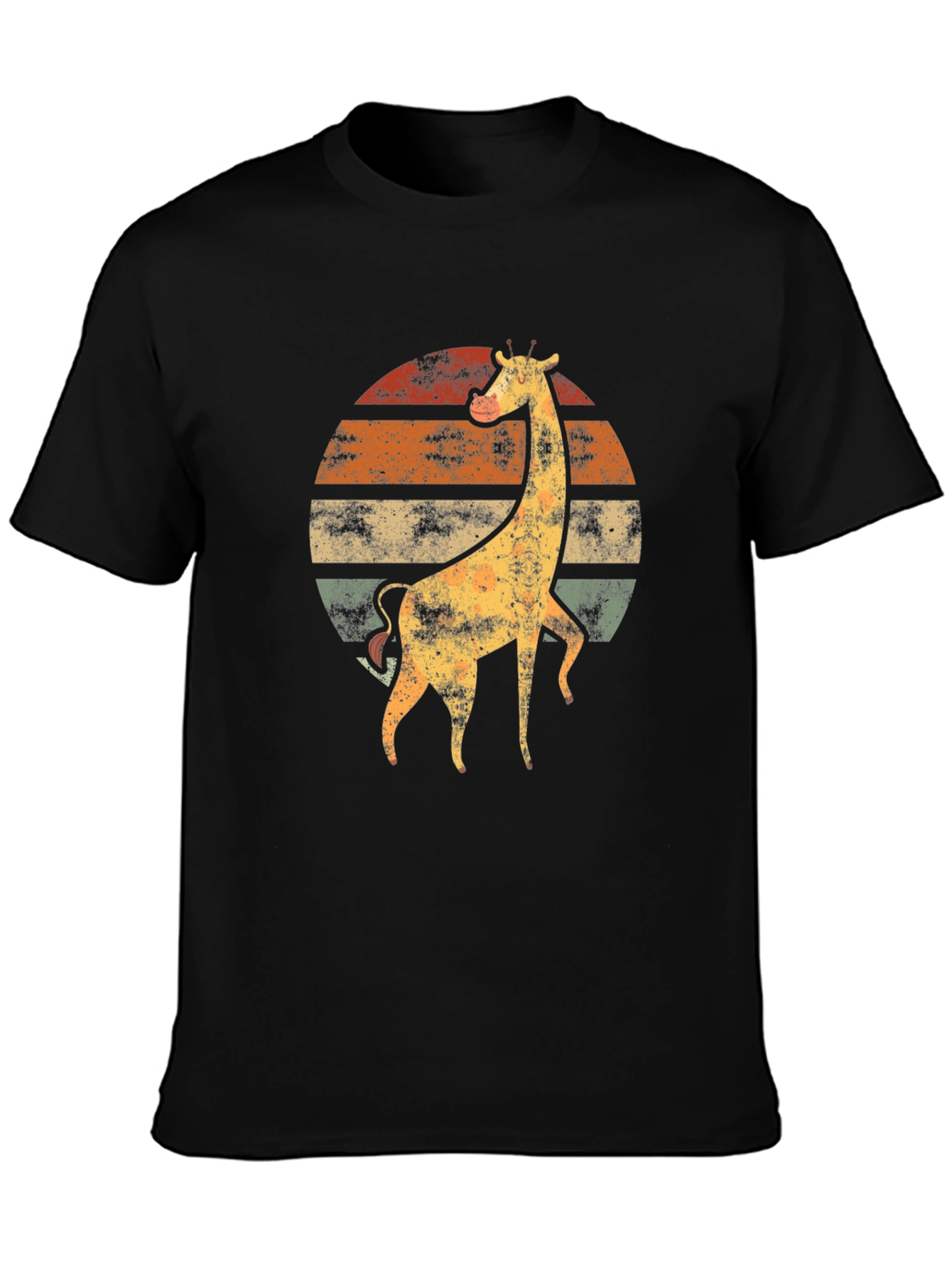 Black Retro Giraffe Sunset T-Shirt - Vintage Animal Tee view 3