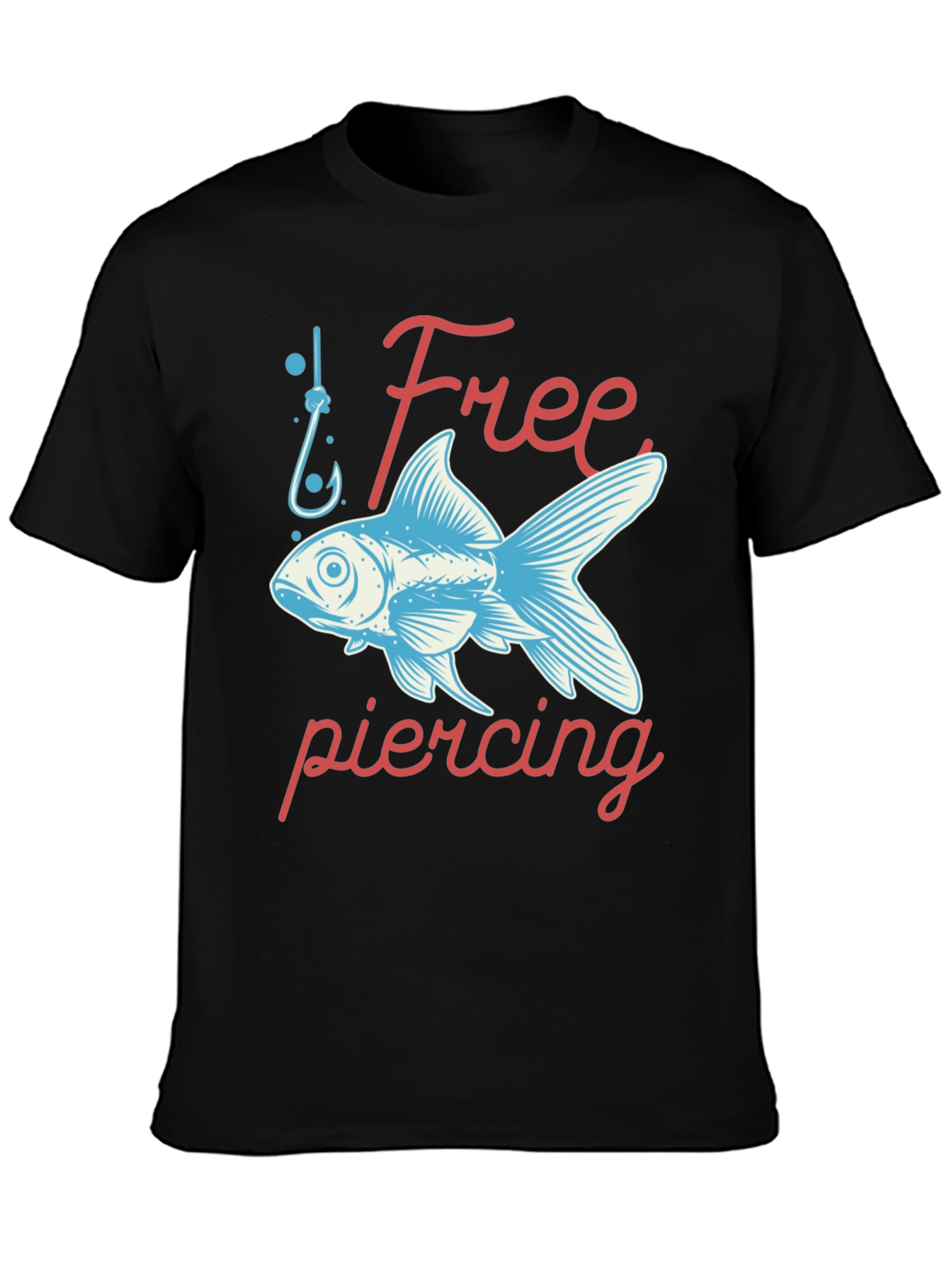 Black Free Piercing Fish Graphic Tee - Black Cotton T-Shirt view 3
