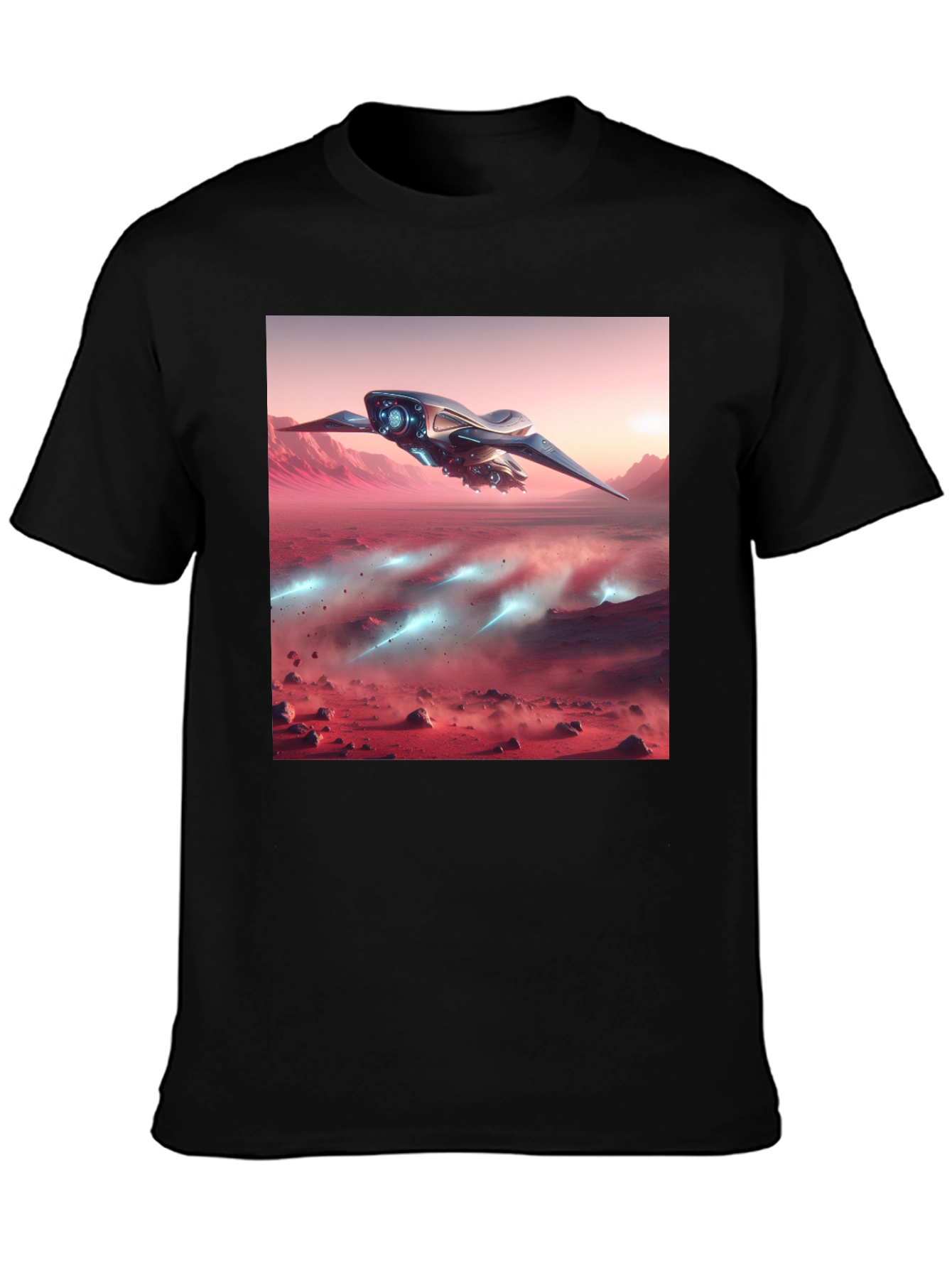 Black Sci-Fi Spaceship Graphic Tee - Black view 3