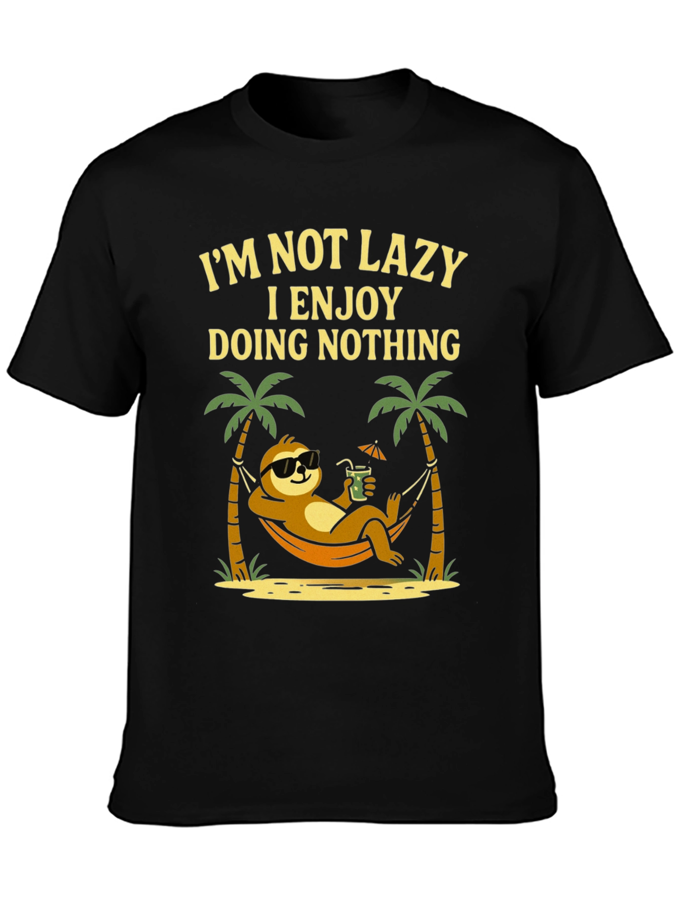 Black Lazy Sloth Beach T-Shirt - Enjoy Doing Nothing view 3