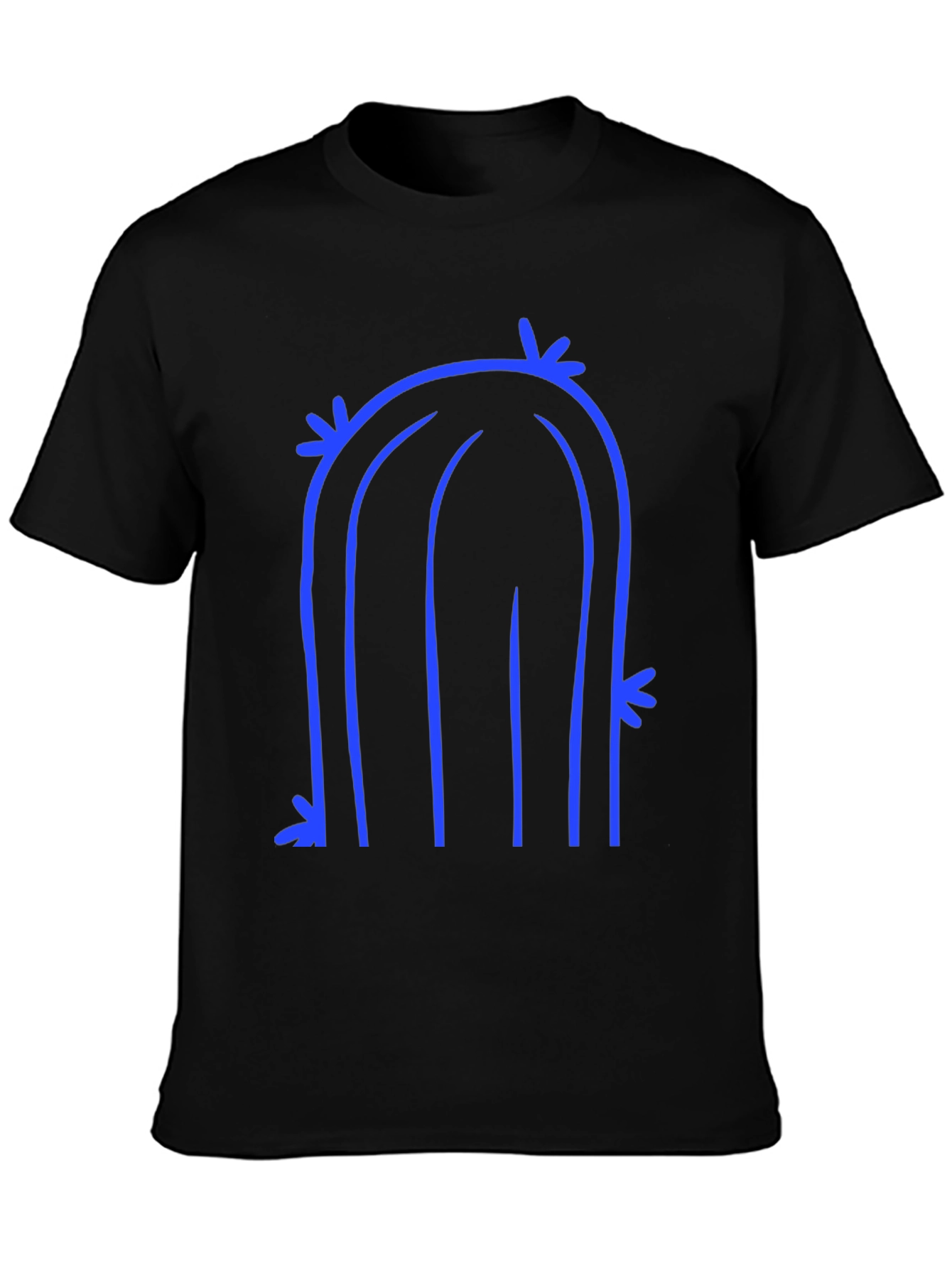 Black Abstract Cactus Graphic Tee - Black Cotton T-Shirt view 3