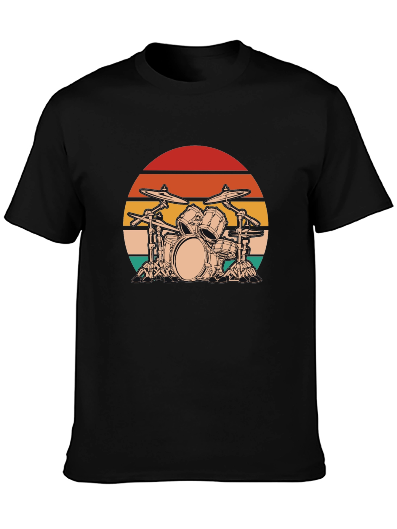 Black Retro Drum Set Graphic Tee - Black Cotton Blend view 3