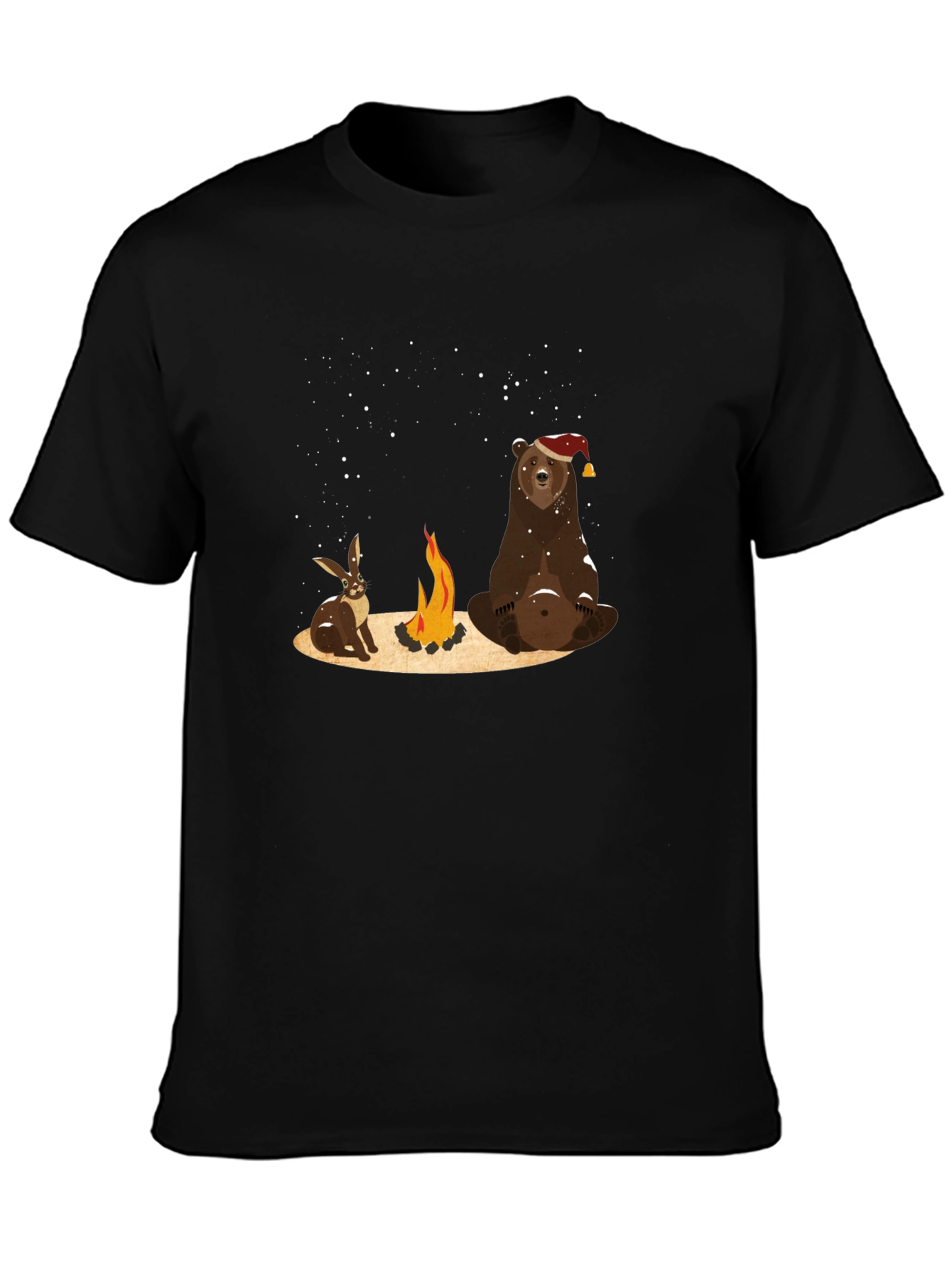 Black Bear and Bunny Campfire T-Shirt - Cozy and Cute view 3