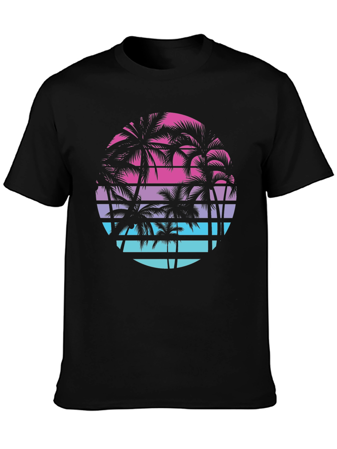 Black Retro Palm Tree Sunset T-Shirt view 3