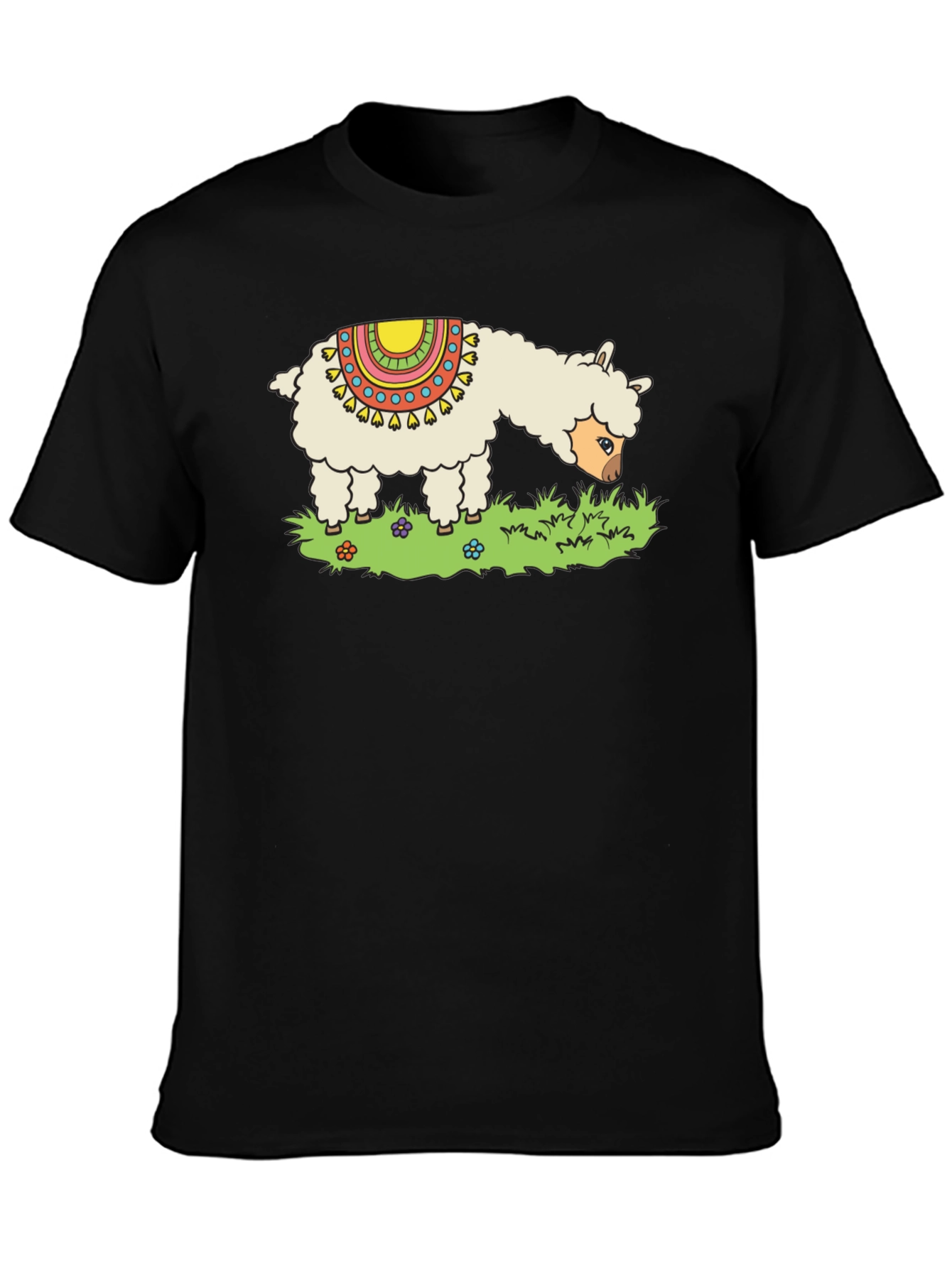 Black Llama Graphic Tee - Black Cotton T-Shirt view 3