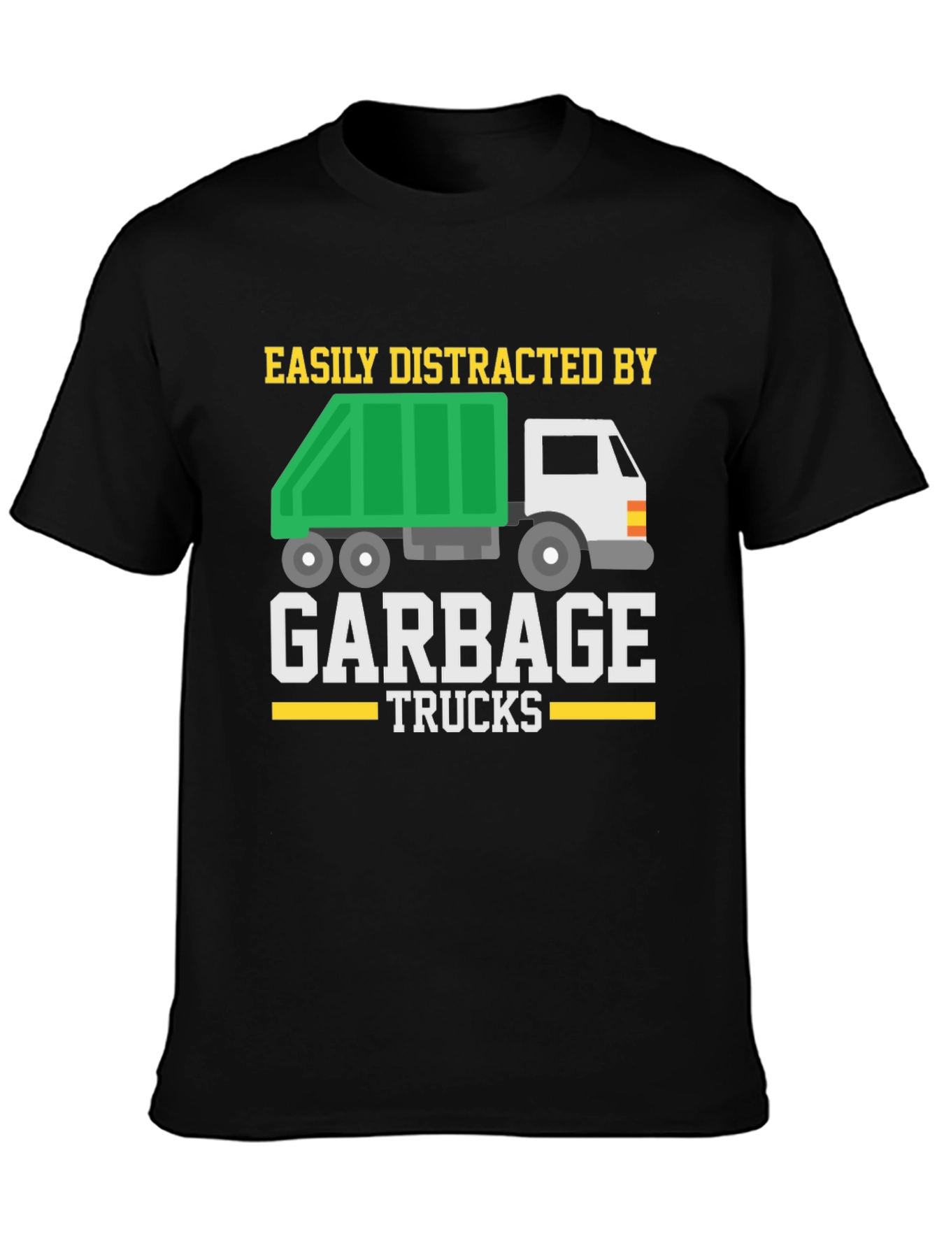 Black Easily Distracted by Garbage Trucks T-Shirt view 3