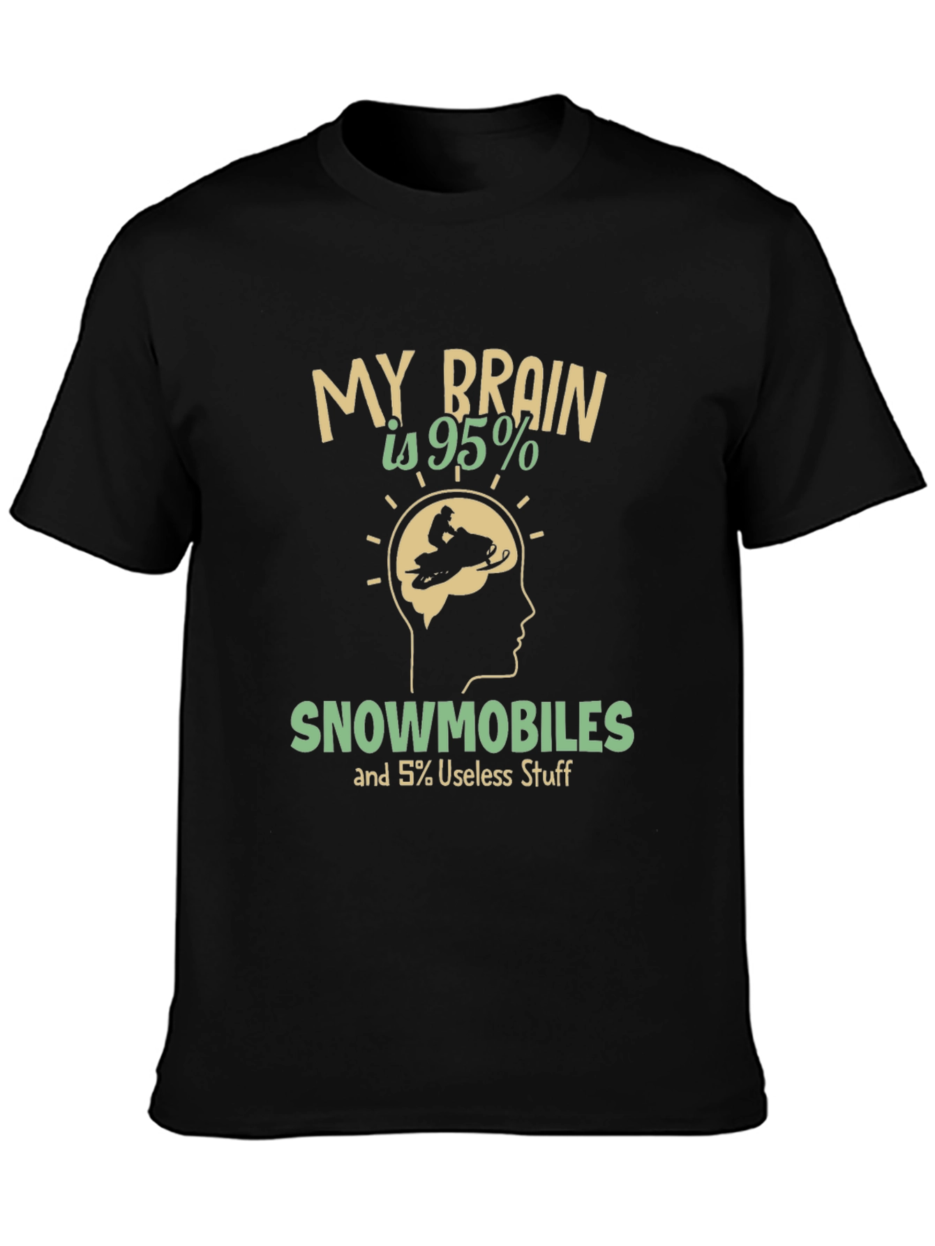 Black Funny Snowmobile T-Shirt - Brain is 95% Snowmobiles view 3