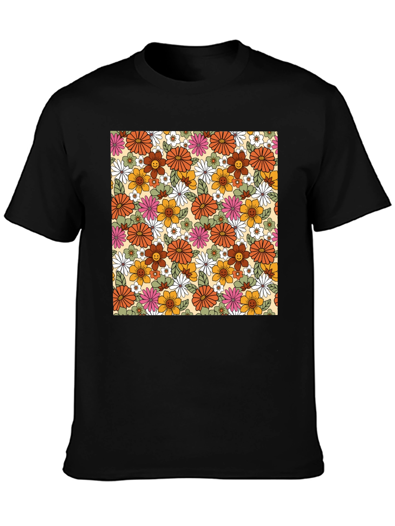 Black Retro Floral T-Shirt - Vintage Style view 3