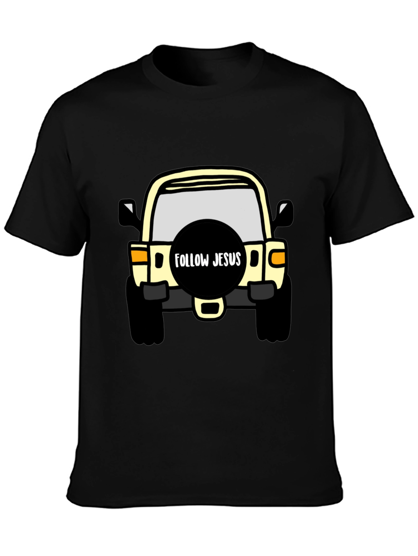Black Follow Jesus Jeep T-Shirt - Black Cotton Tee view 3