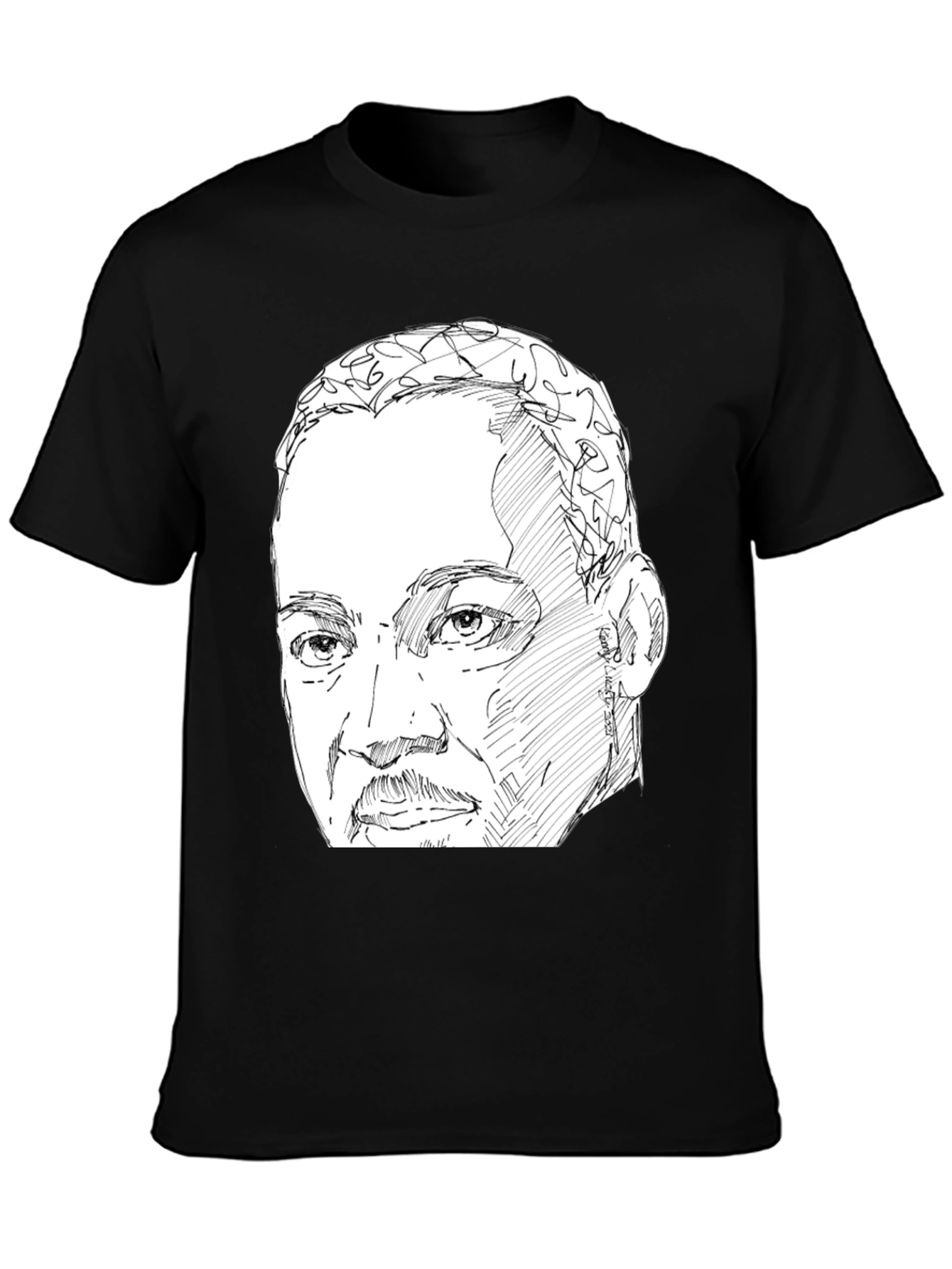 Black Sketch Portrait Graphic Tee view 3