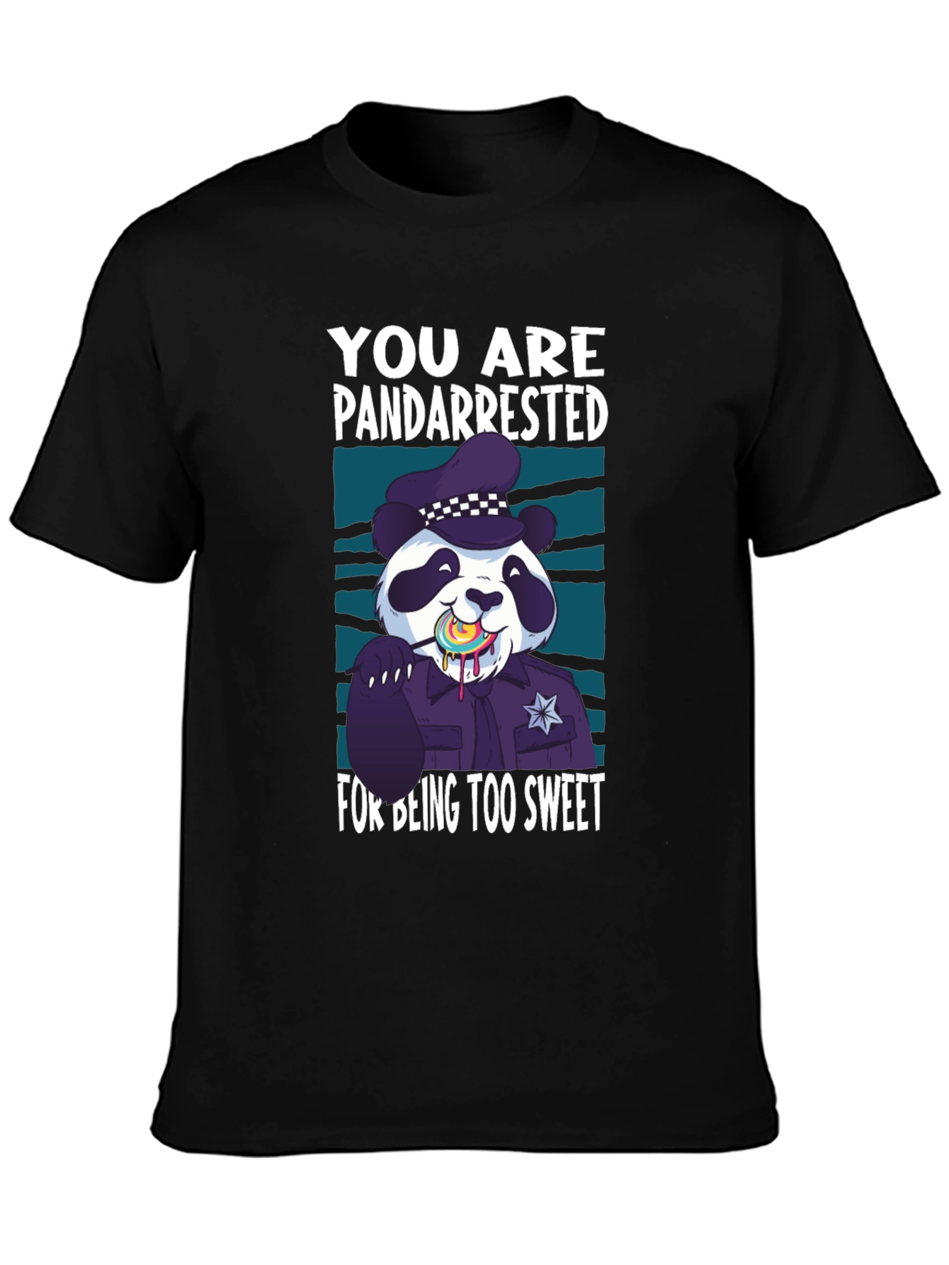 Black Pandarrested T-Shirt - Sweet Panda Police Design view 3