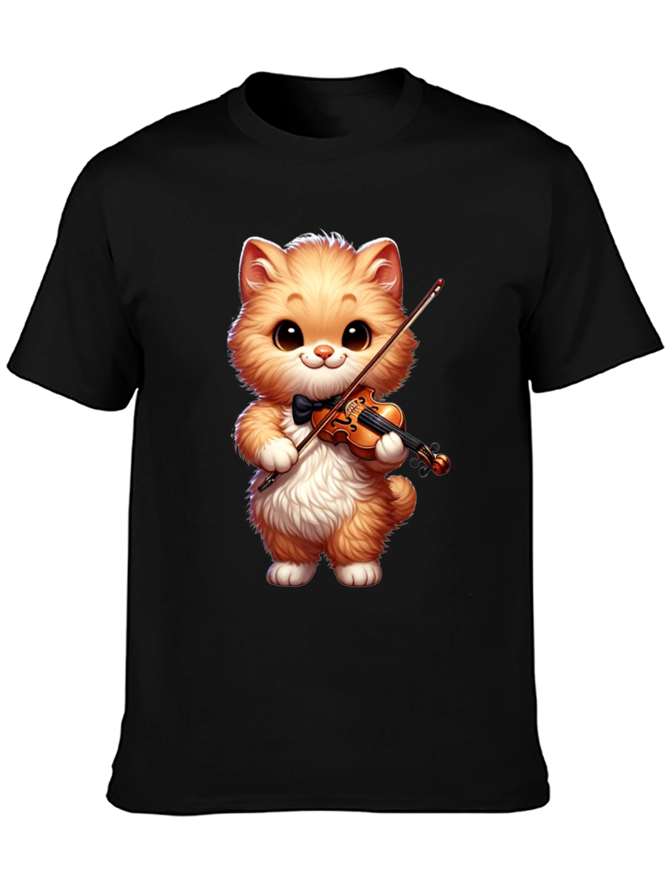 Black Cat Violinist Black T-Shirt view 3