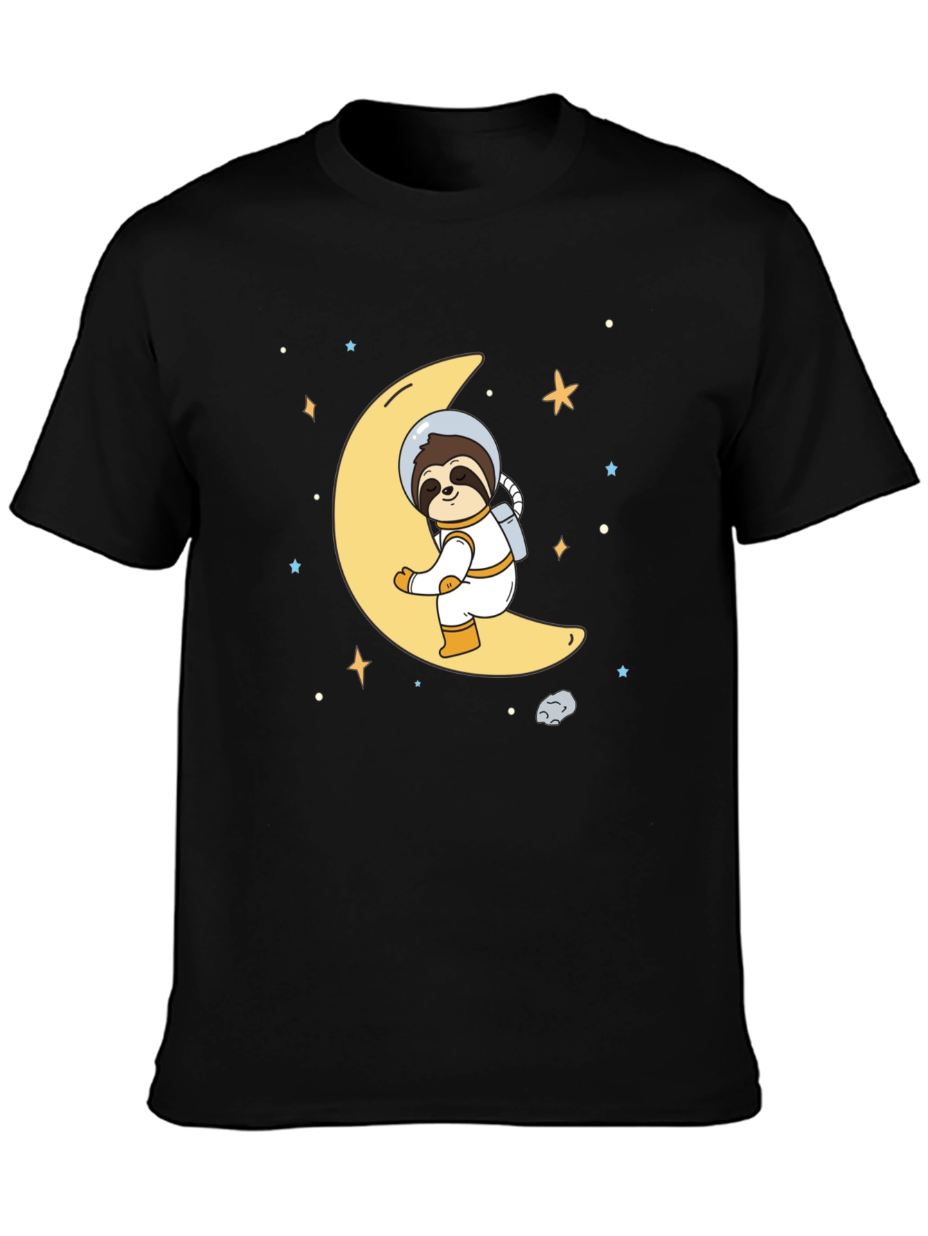 Black Astronaut Sloth on Moon Graphic T-Shirt view 3